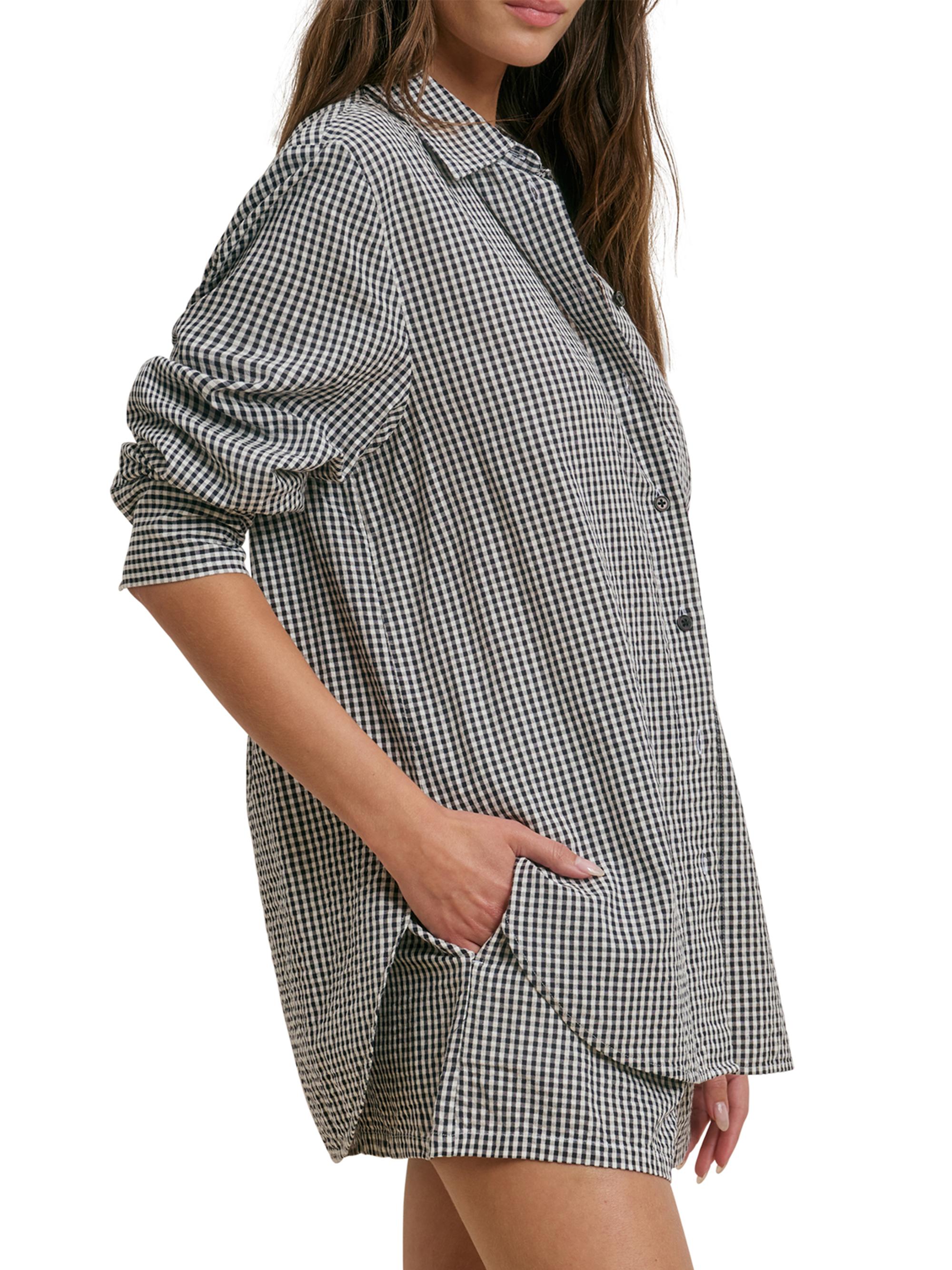 Favorite Daughter Women's The Boyfriend Gingham Check Cotton Shirt - Navy White | Thumbnail 5