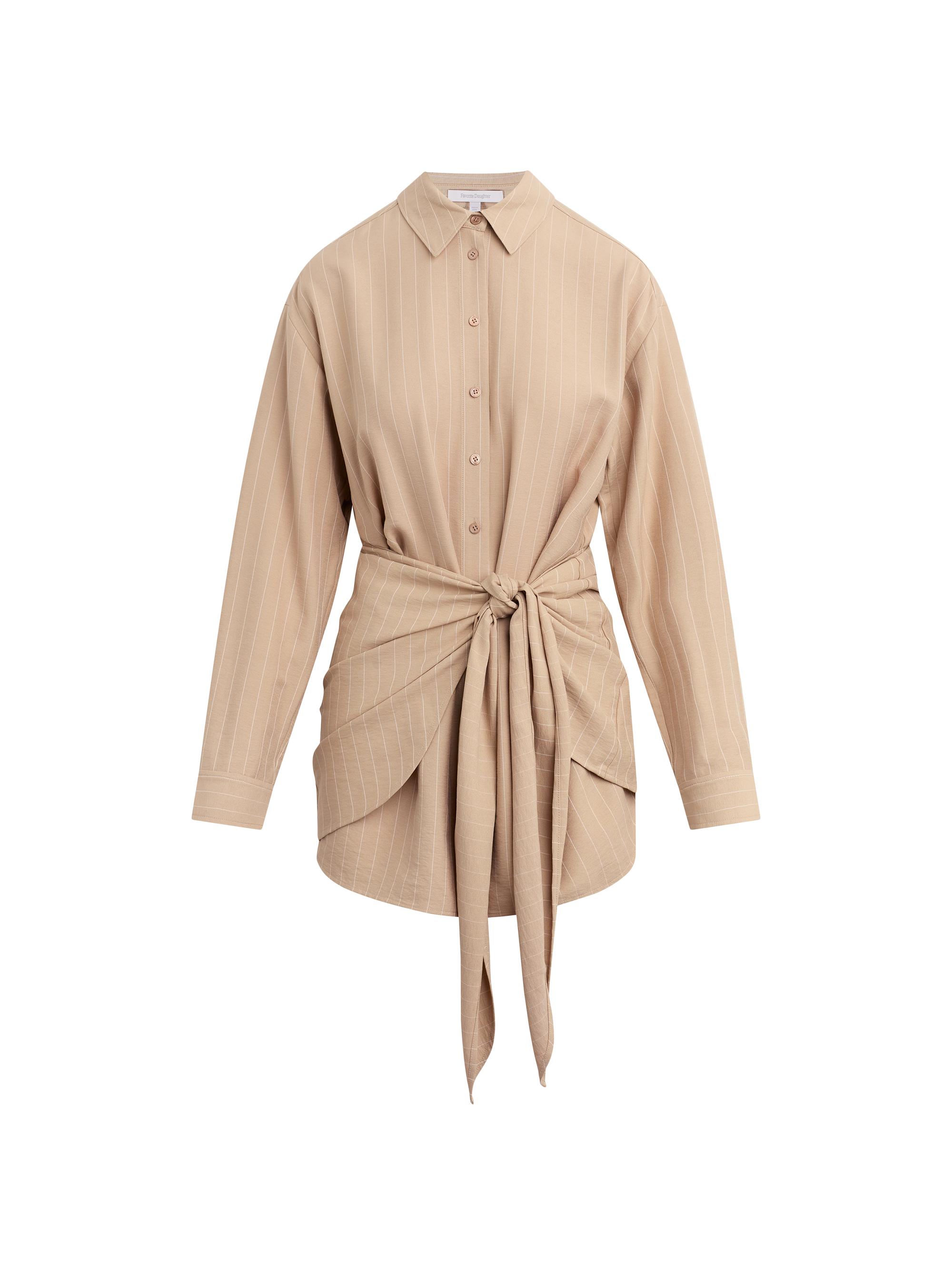 Favorite Daughter Women's The Sweet Talker Striped A-Line Mini-Shirtdress - Desert Khaki Pinstripe