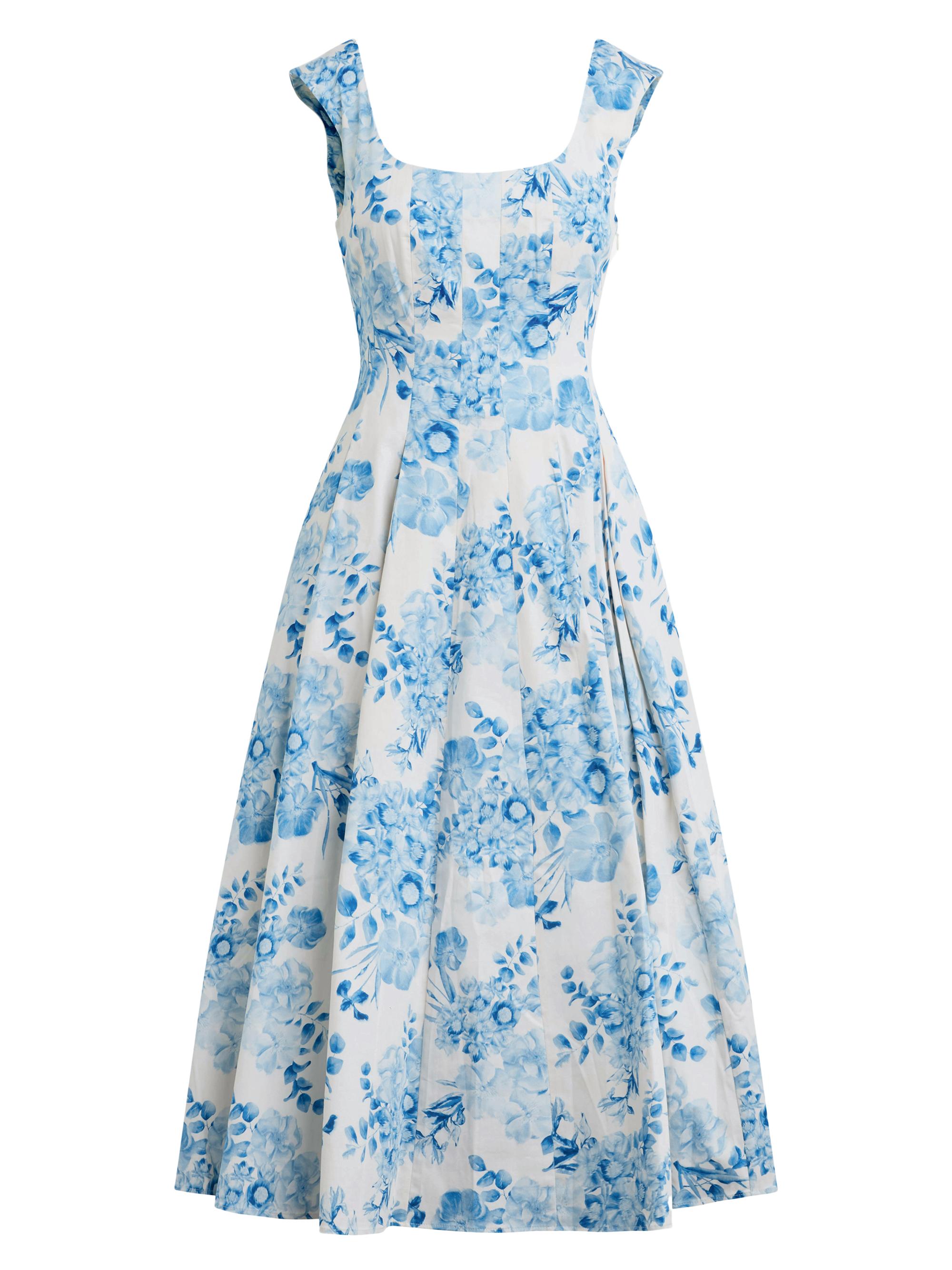 Favorite Daughter Women's The Muse Pleated Floral Stretch-Cotton Midi-Dress - Blue And White Floral