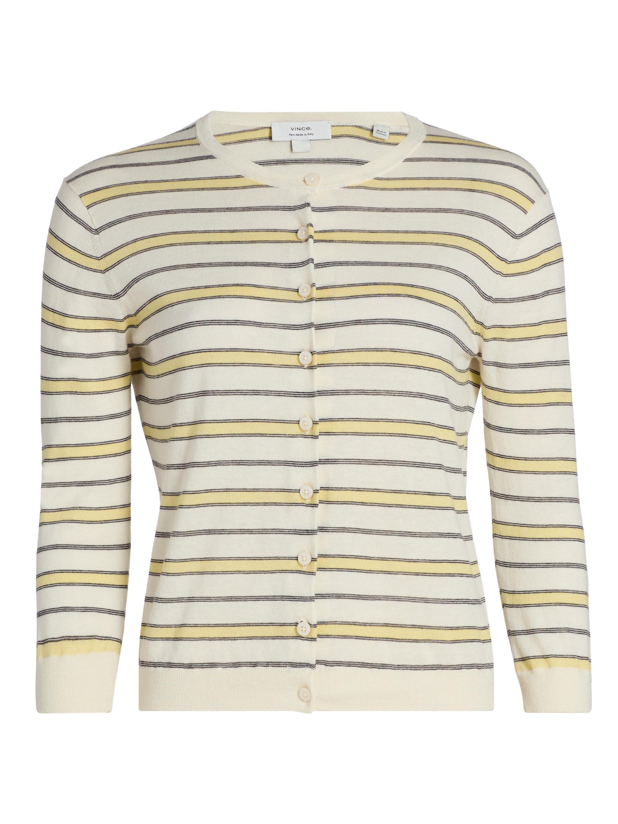Vince Women's Striped Cotton-Cashmere Cardigan - Dandelion Combo