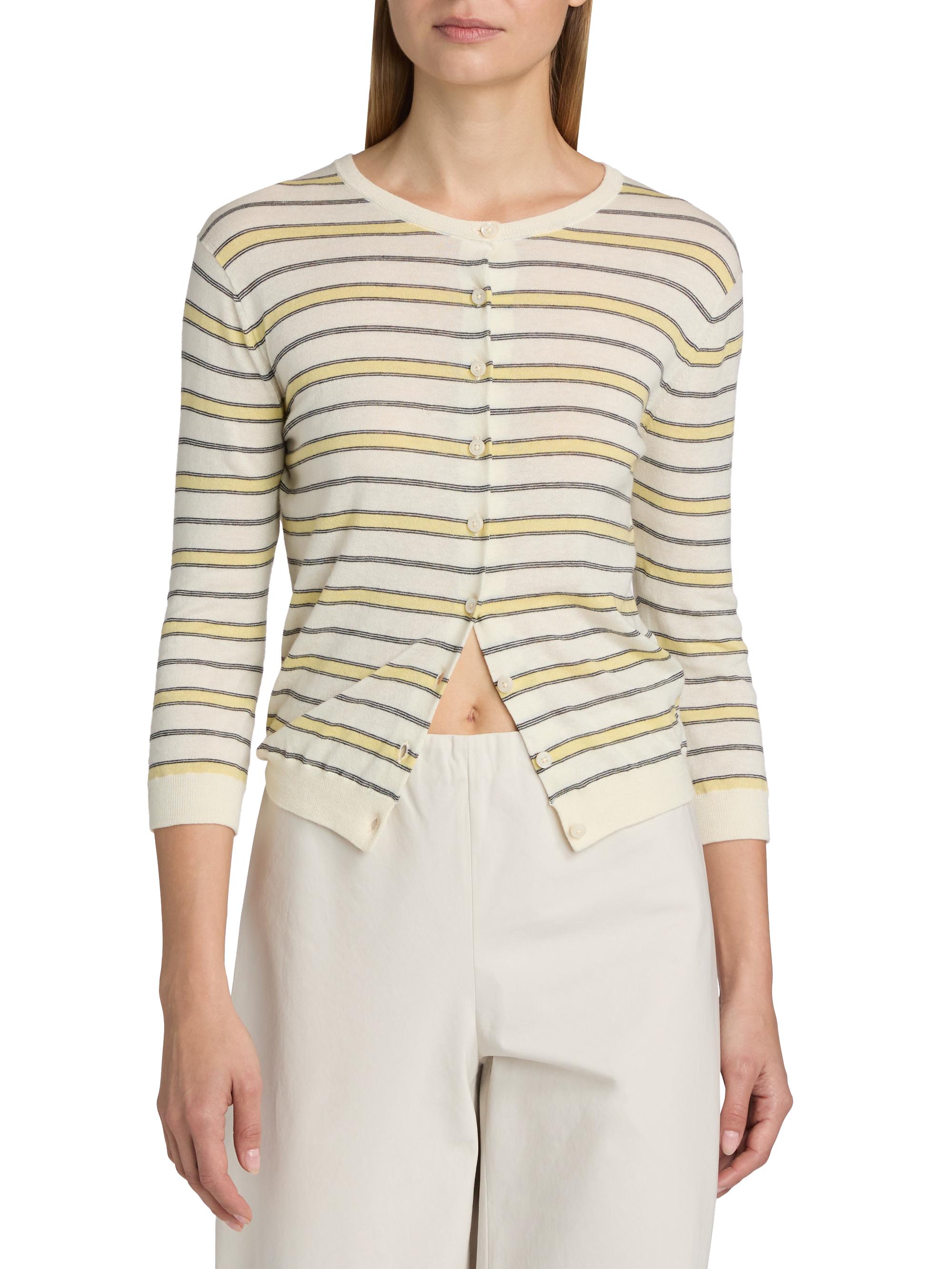 Vince Women's Striped Cotton-Cashmere Cardigan - Dandelion Combo | Thumbnail 3