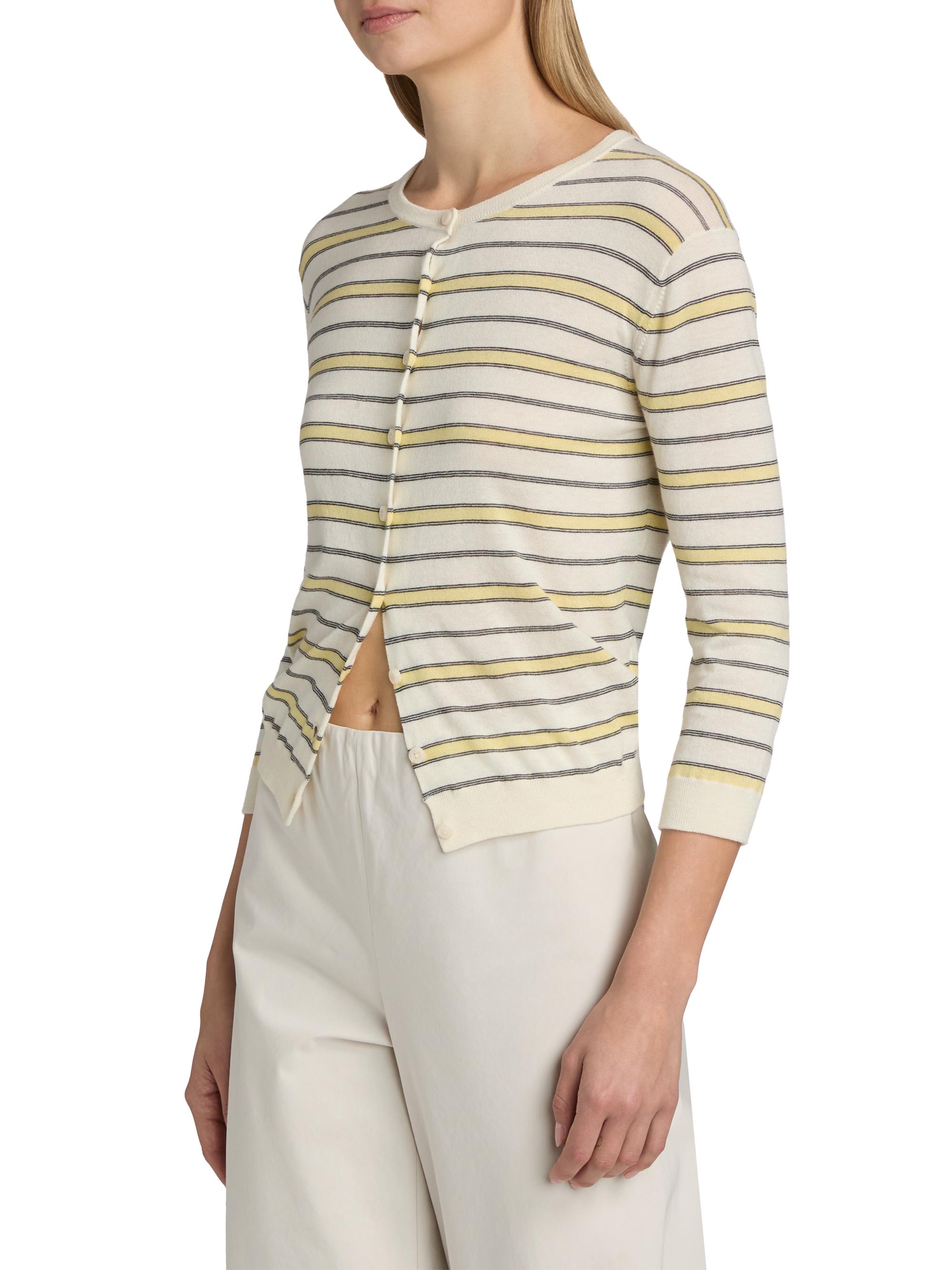 Vince Women's Striped Cotton-Cashmere Cardigan - Dandelion Combo | Thumbnail 4