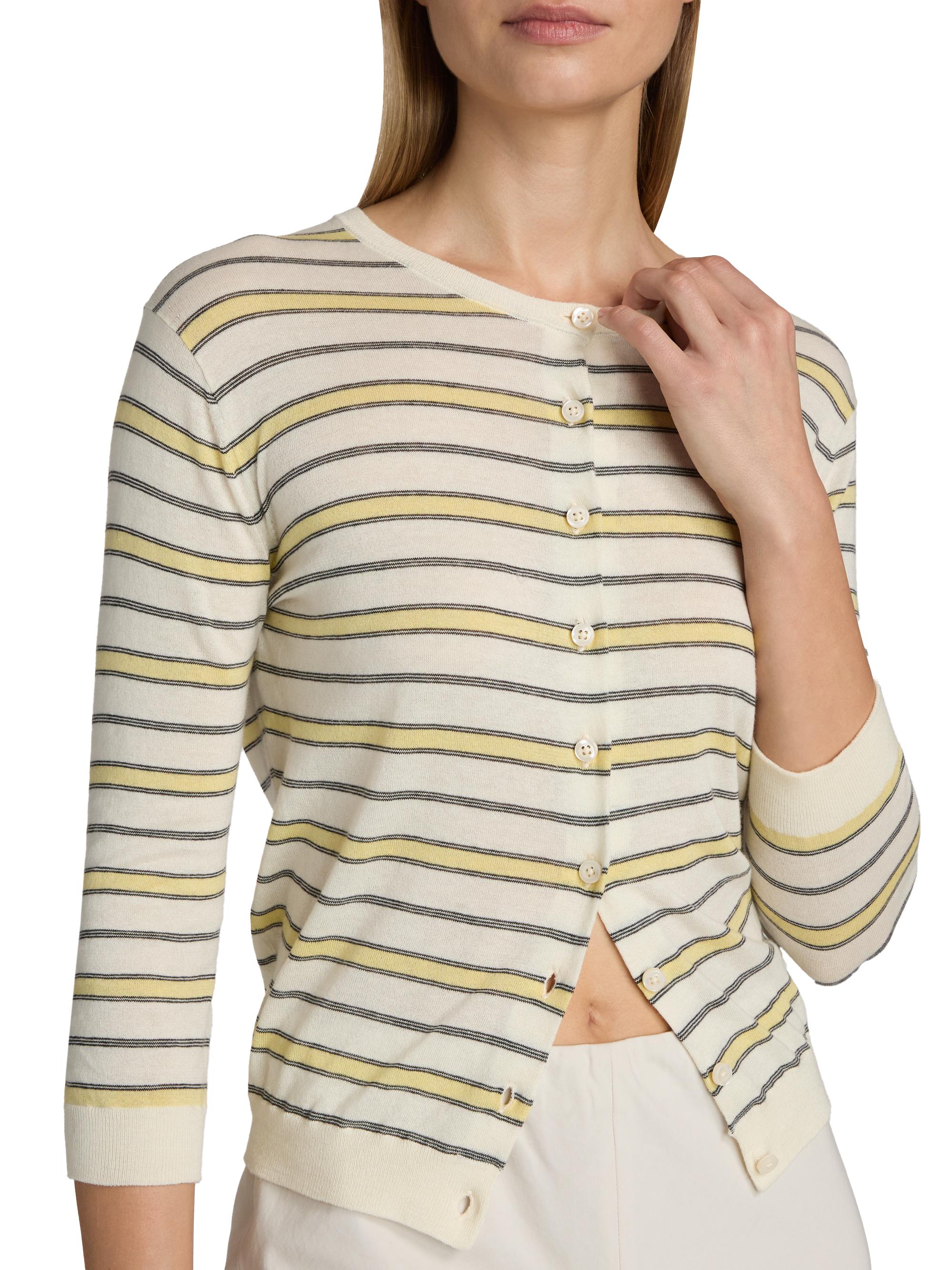 Vince Women's Striped Cotton-Cashmere Cardigan - Dandelion Combo | Thumbnail 6