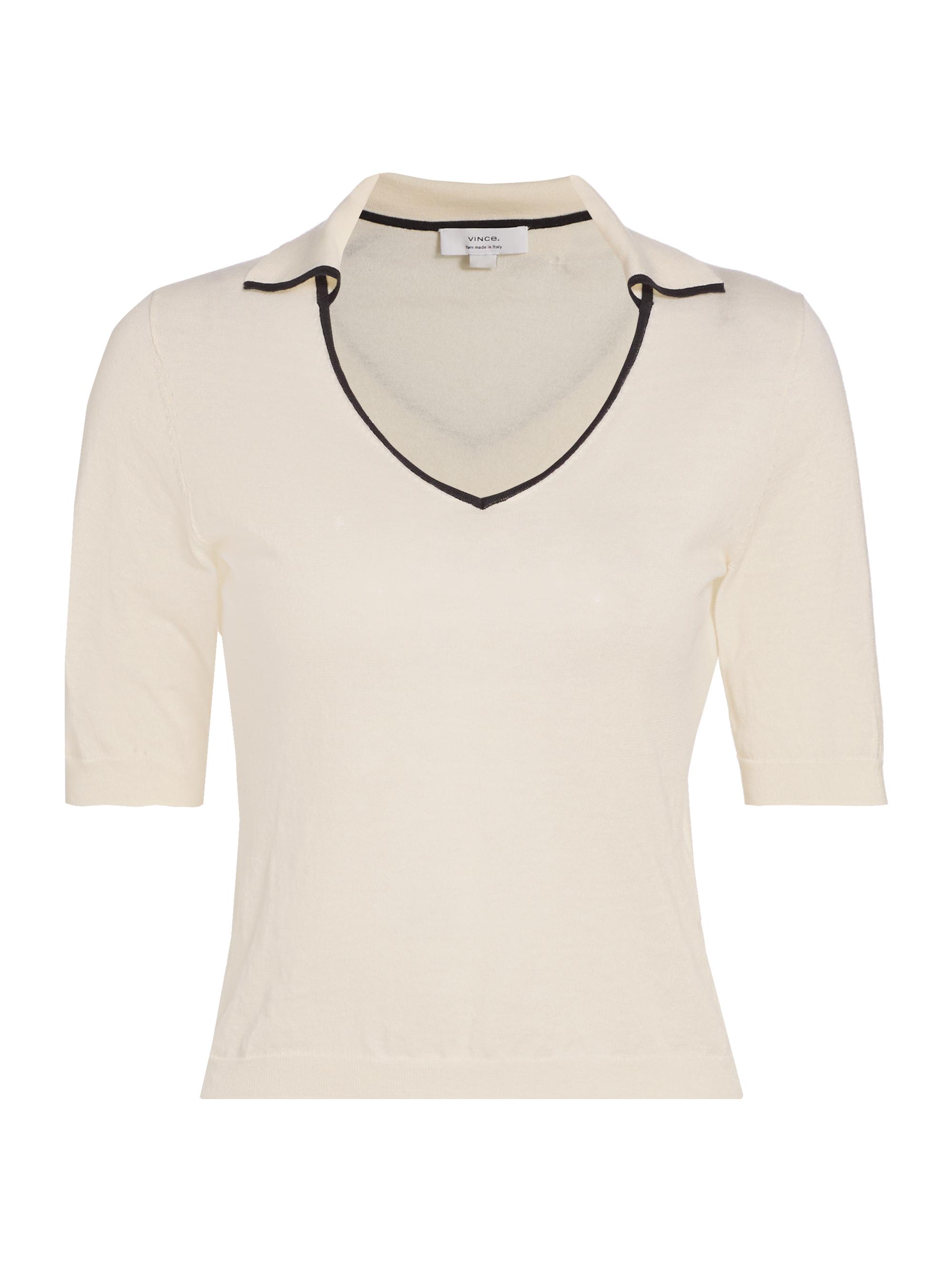 Vince Women's Tipped Cotton-Cashmere Knit Polo Top - Off White Ink