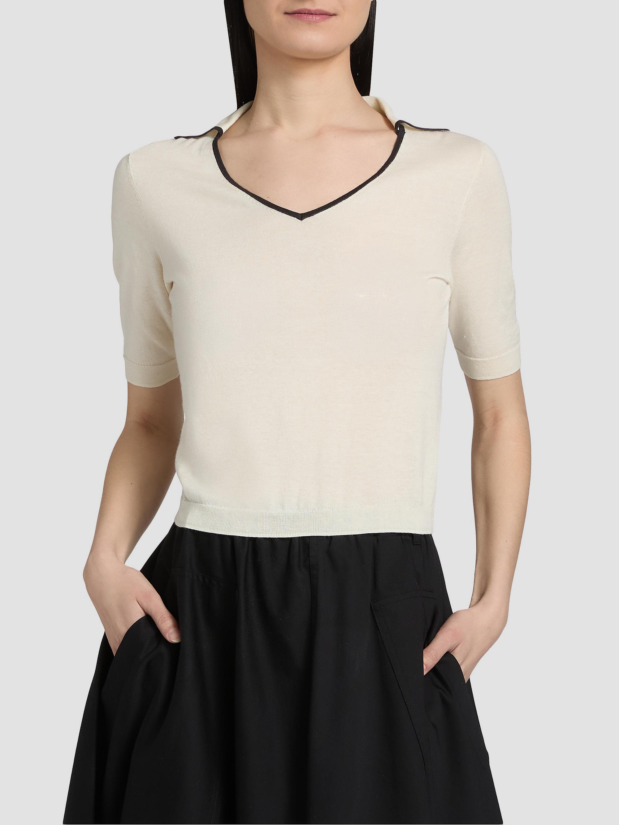 Vince Women's Tipped Cotton-Cashmere Knit Polo Top - Off White Ink | Thumbnail 3