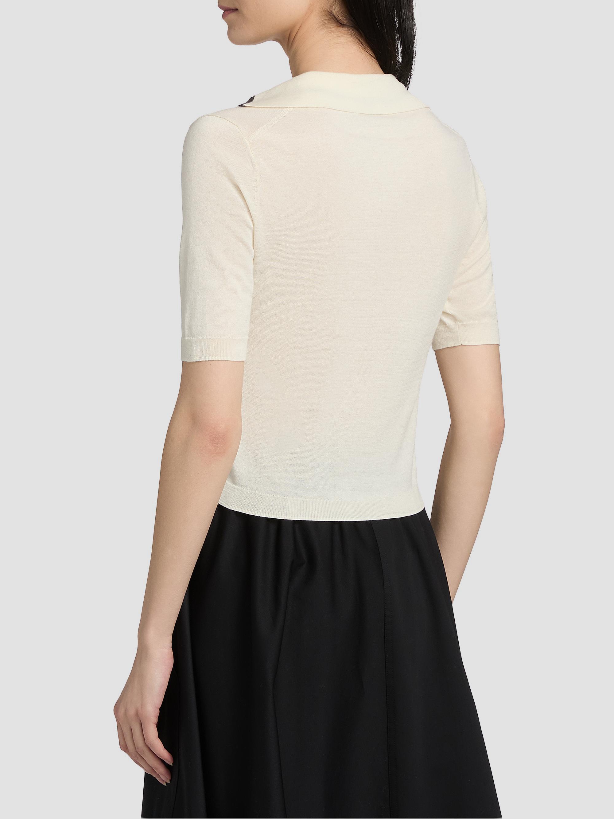Vince Women's Tipped Cotton-Cashmere Knit Polo Top - Off White Ink | Thumbnail 5