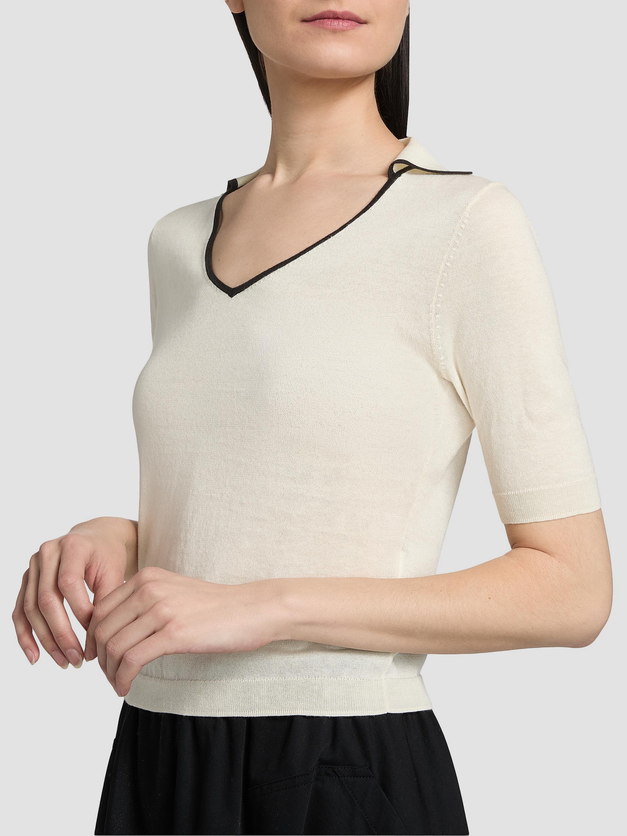 Vince Women's Tipped Cotton-Cashmere Knit Polo Top - Off White Ink | Thumbnail 6