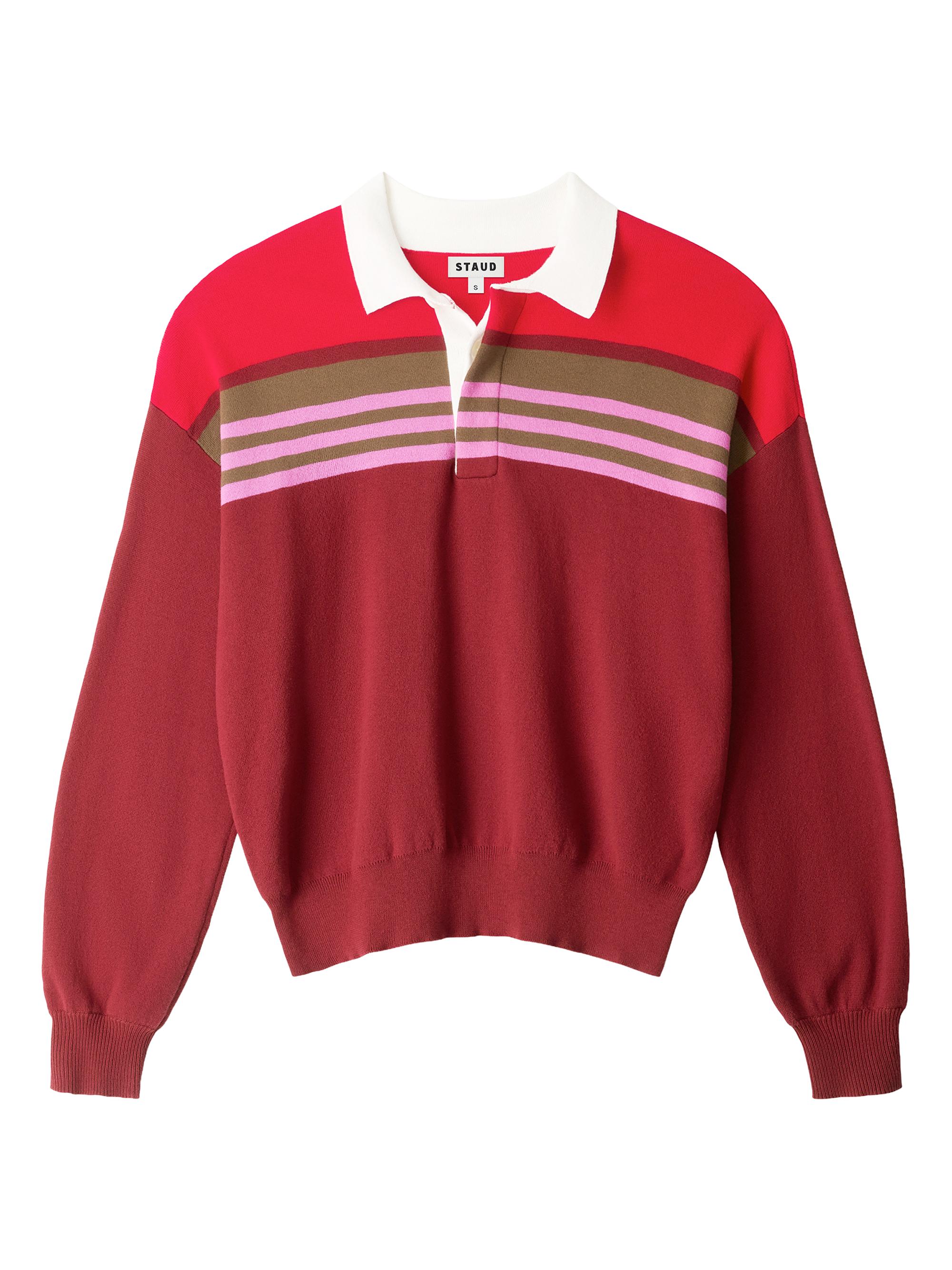 Staud Women's Sail Striped Knit Polo Top - Cardinal Multi Stripe