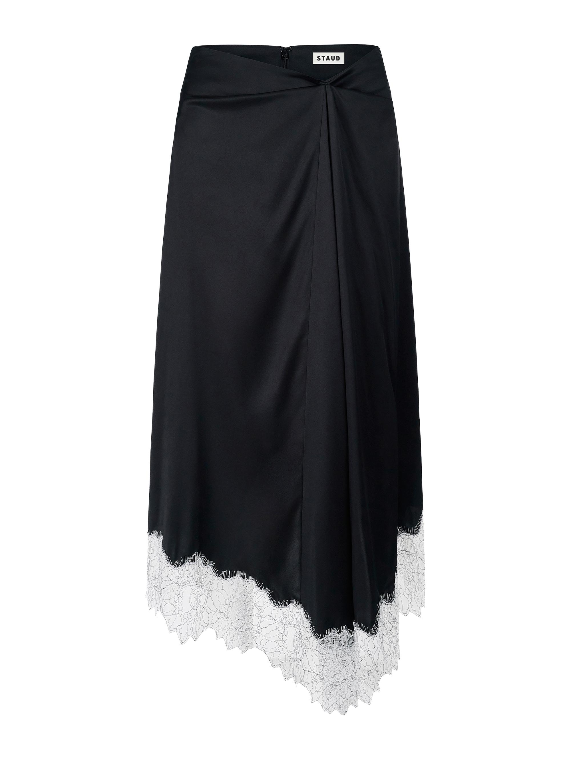 Staud Women's Sonoma Lace-Trim Silk Midi-Skirt - Black