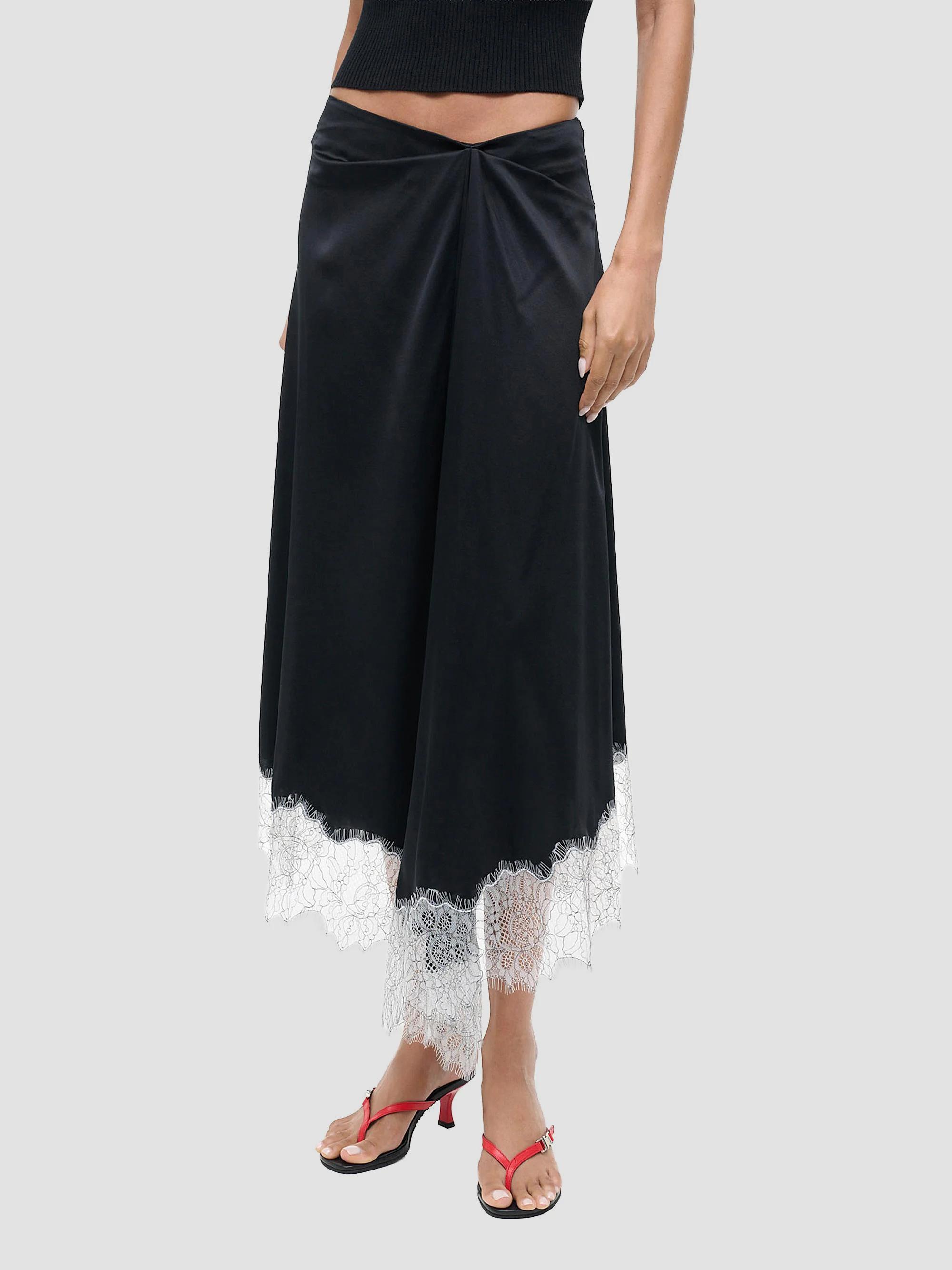 STAUD Sonoma Lace-Trim Silk Midi-Skirt | Saks Fifth Avenue