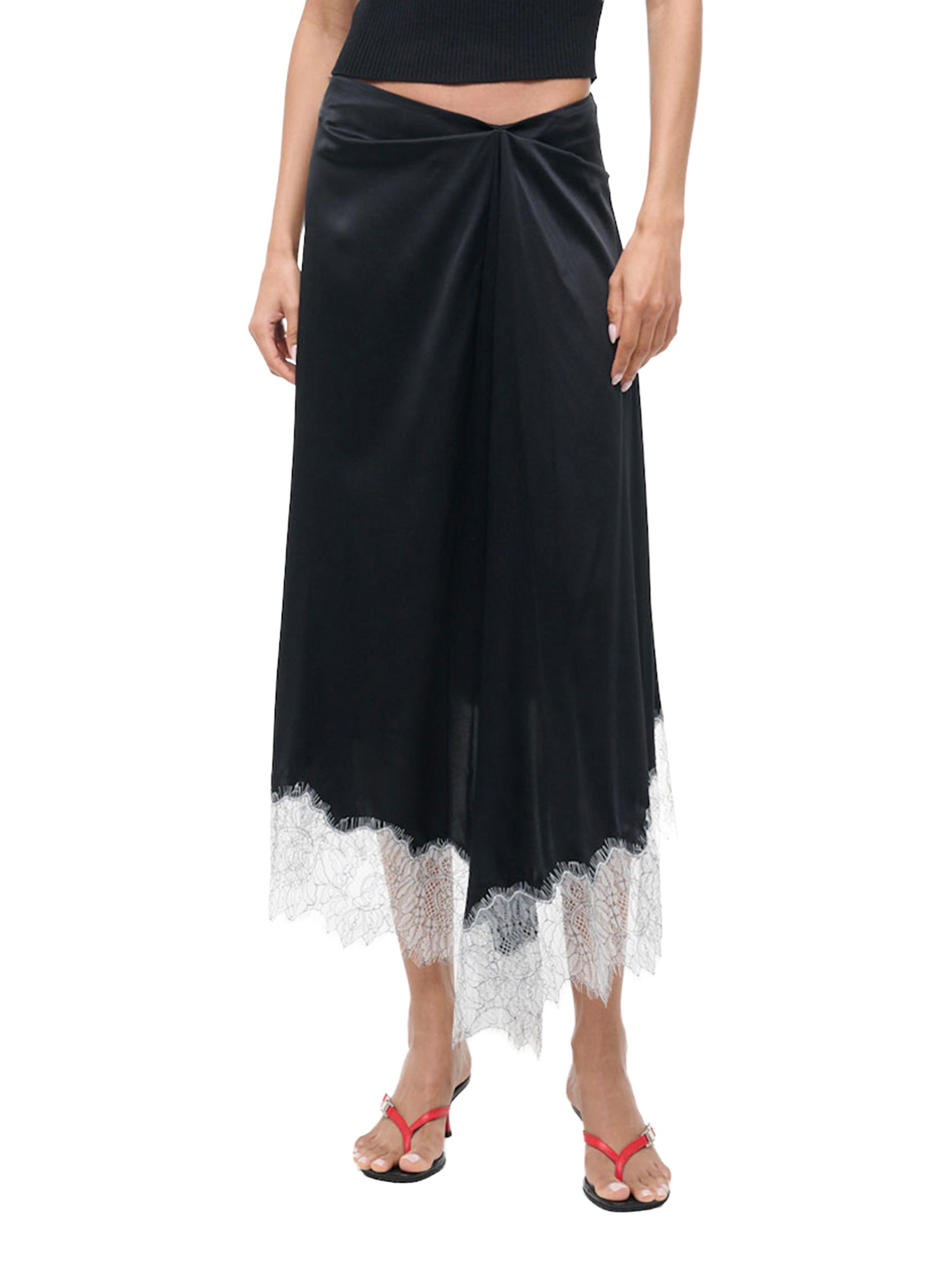 Staud Sonoma Lace-Trim Silk Midi-Skirt | Saks Fifth Avenue