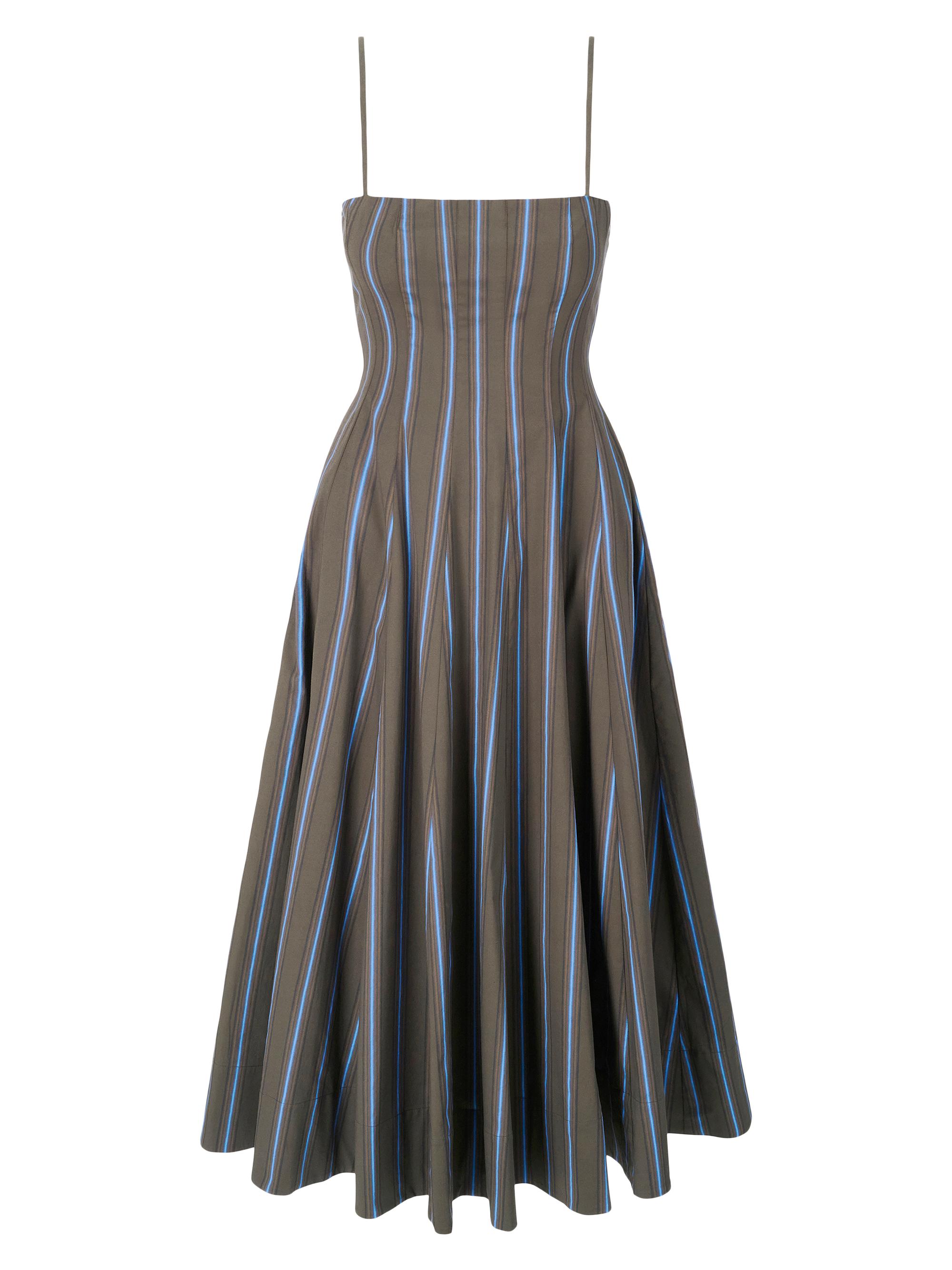 Staud Women's Wylie Striped Stretch-Cotton A-Line Midi-Dress - Huntington Stripe