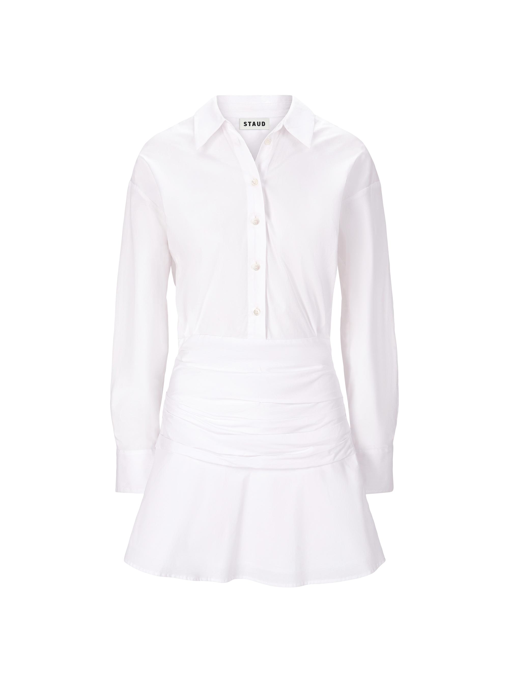 Staud Women's Indya Pleated-Waist Stretch-Cotton Minidress - White