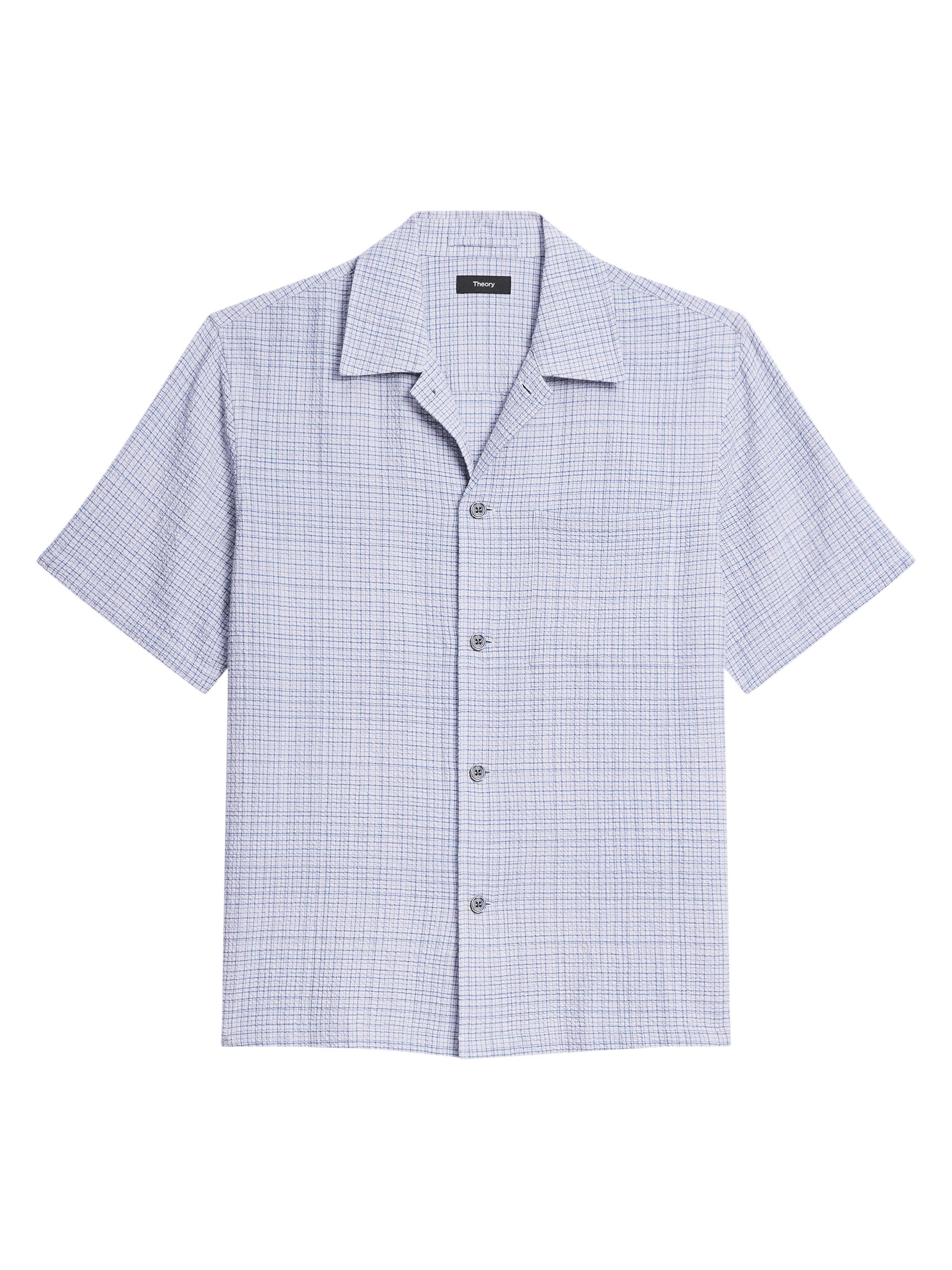 Theory Men's Checked Textured Cotton-Blend Camp Shirt - Bering Multi