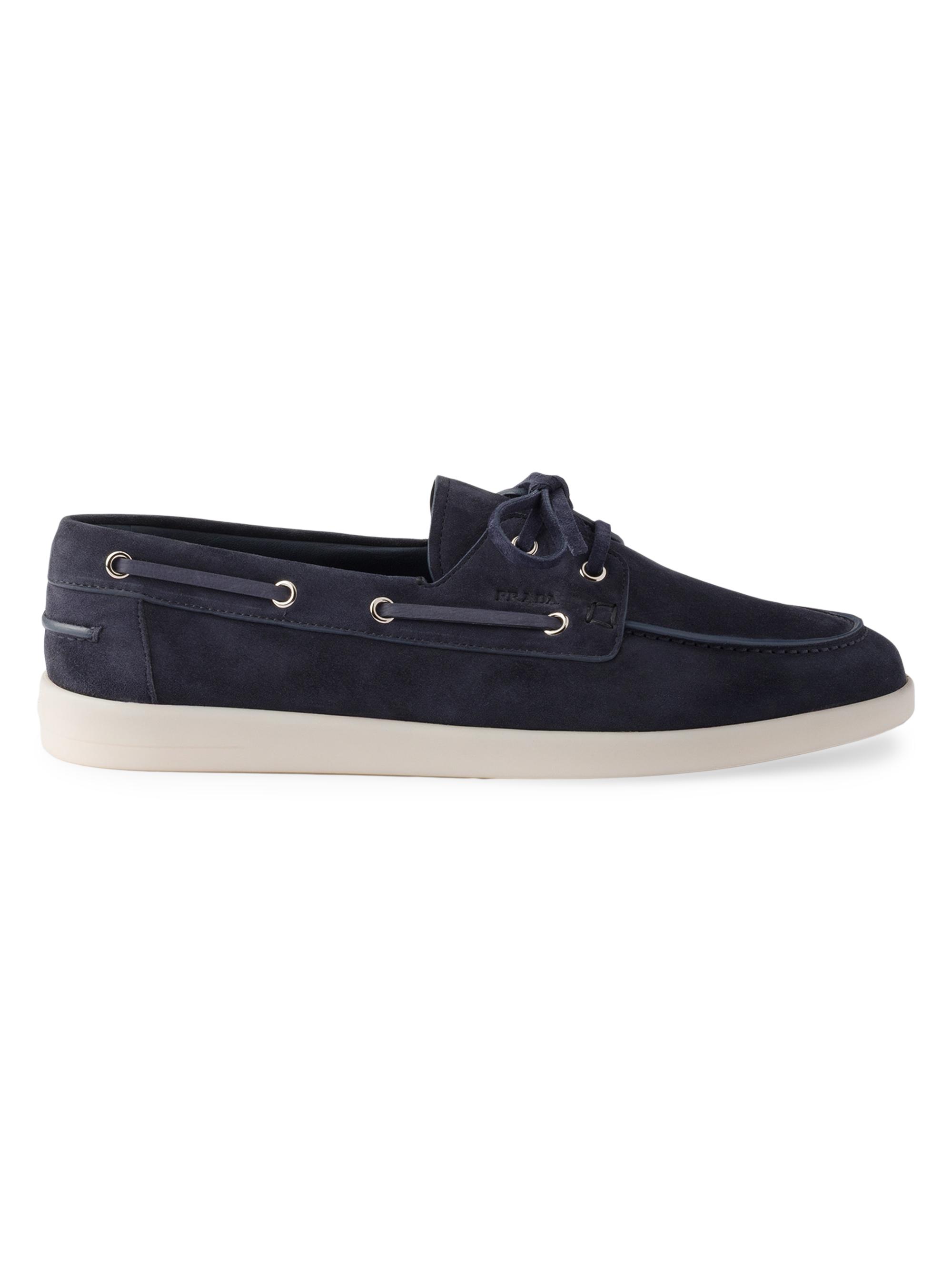 Prada Men's Suede Boat Shoes with Laces - Blue