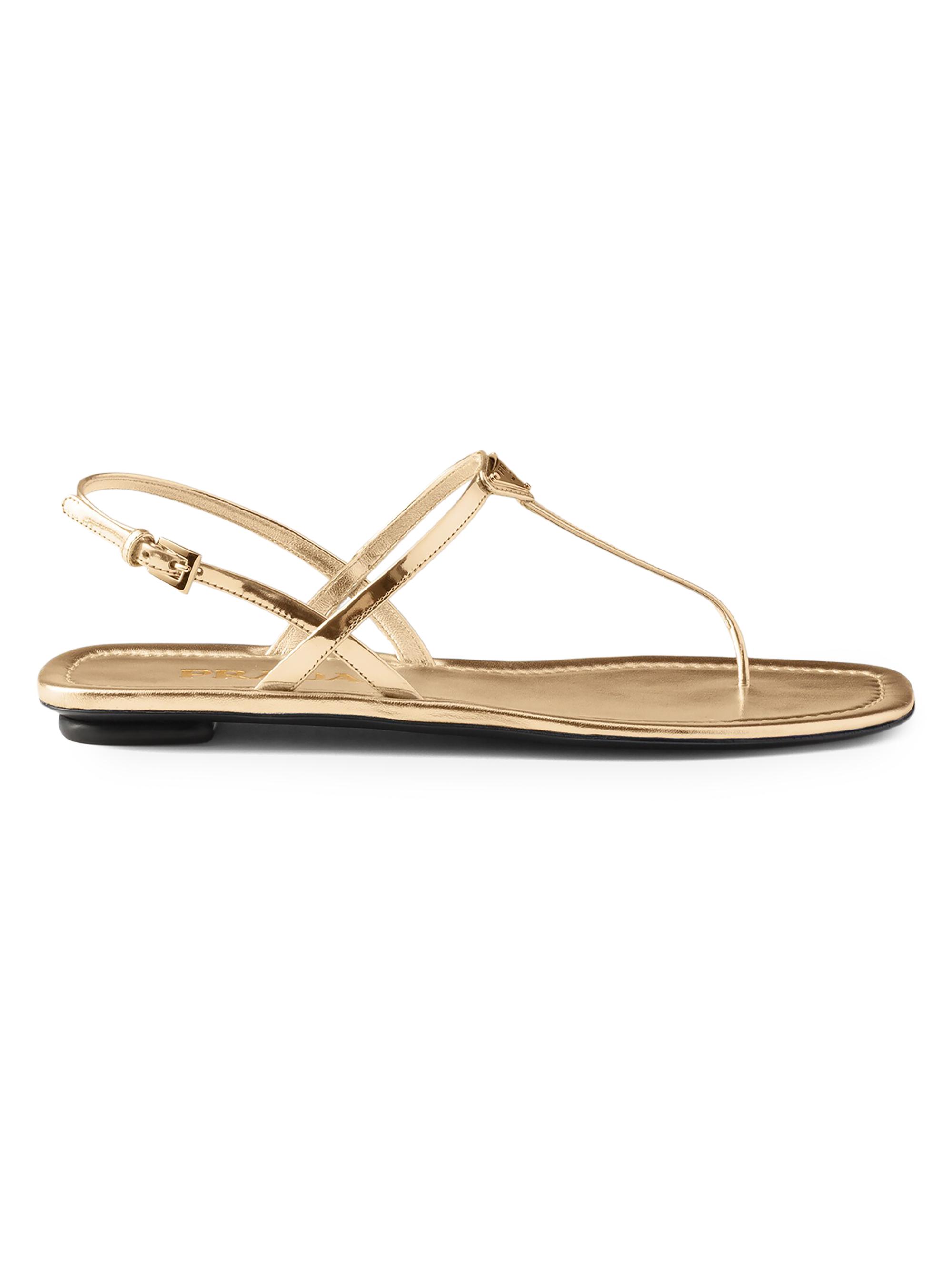 Prada Women's Metallic Leather Thong Sandals - Gold