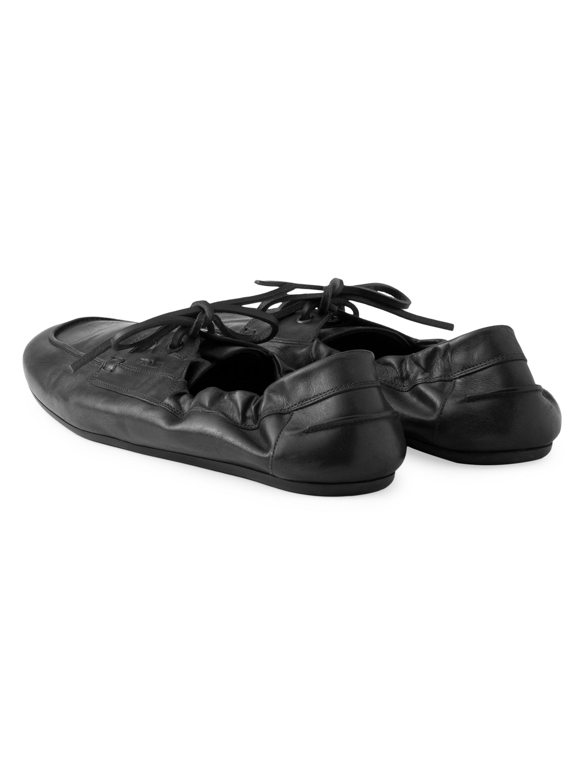 Prada Shuffle Antiqued Leather Boat Shoes | Saks Fifth Avenue