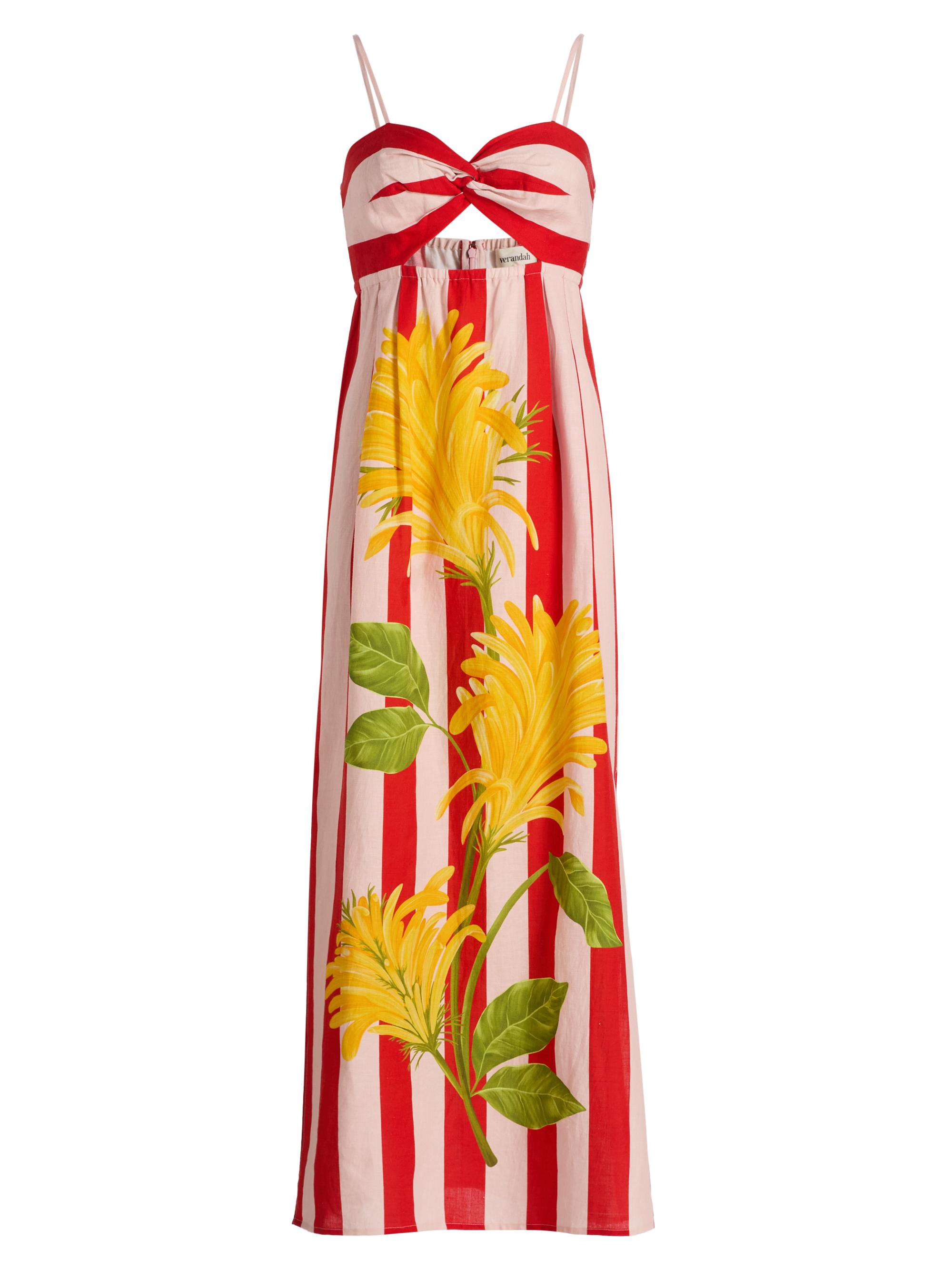 Verandah Women's Ammama Twist Draped Maxi Dress - Blush And Vermillion Jacobina