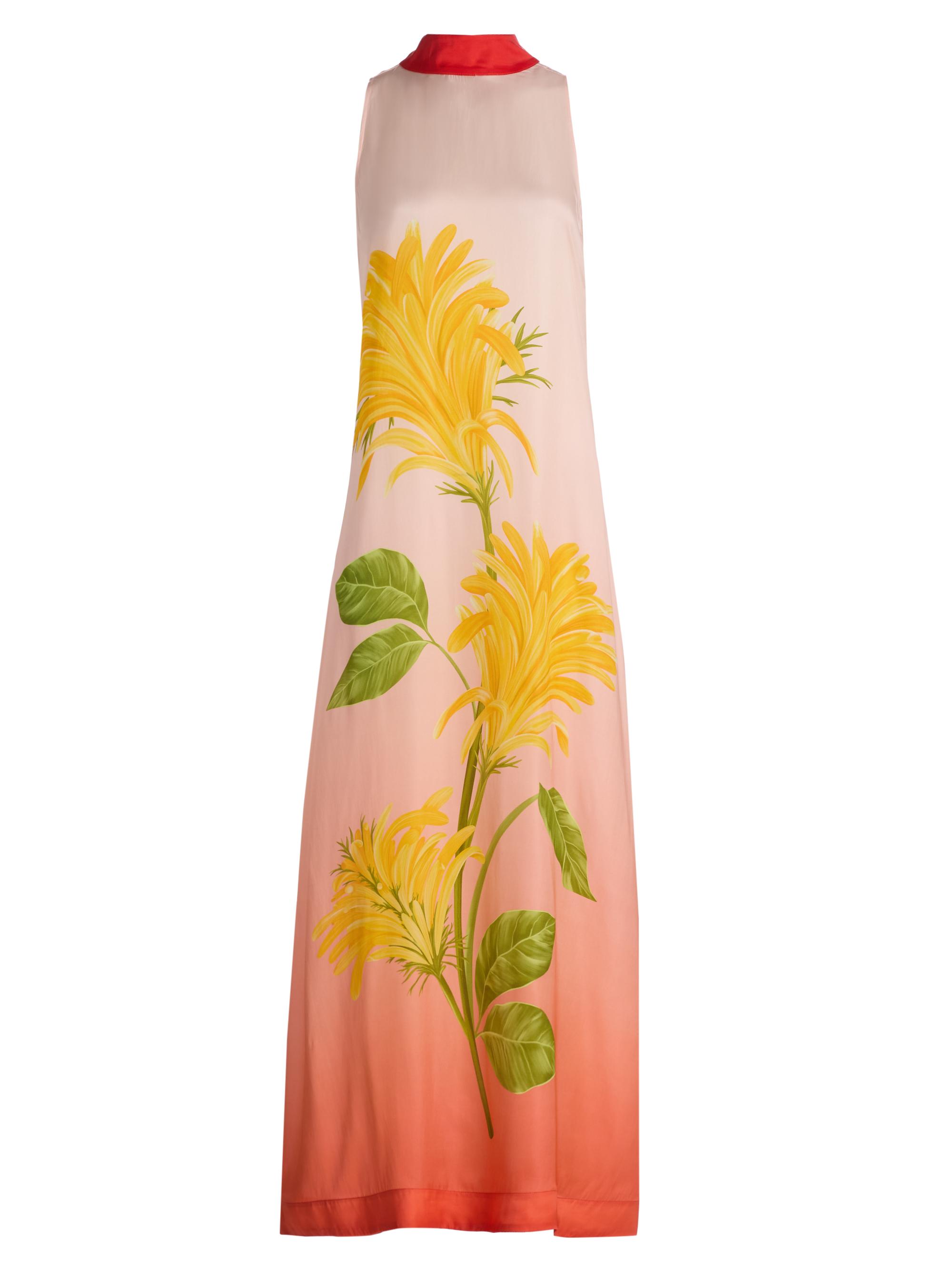 Verandah Women's Ammama Tie-Back Ombré Floral Dress - Blush And Vermillion Jacobina