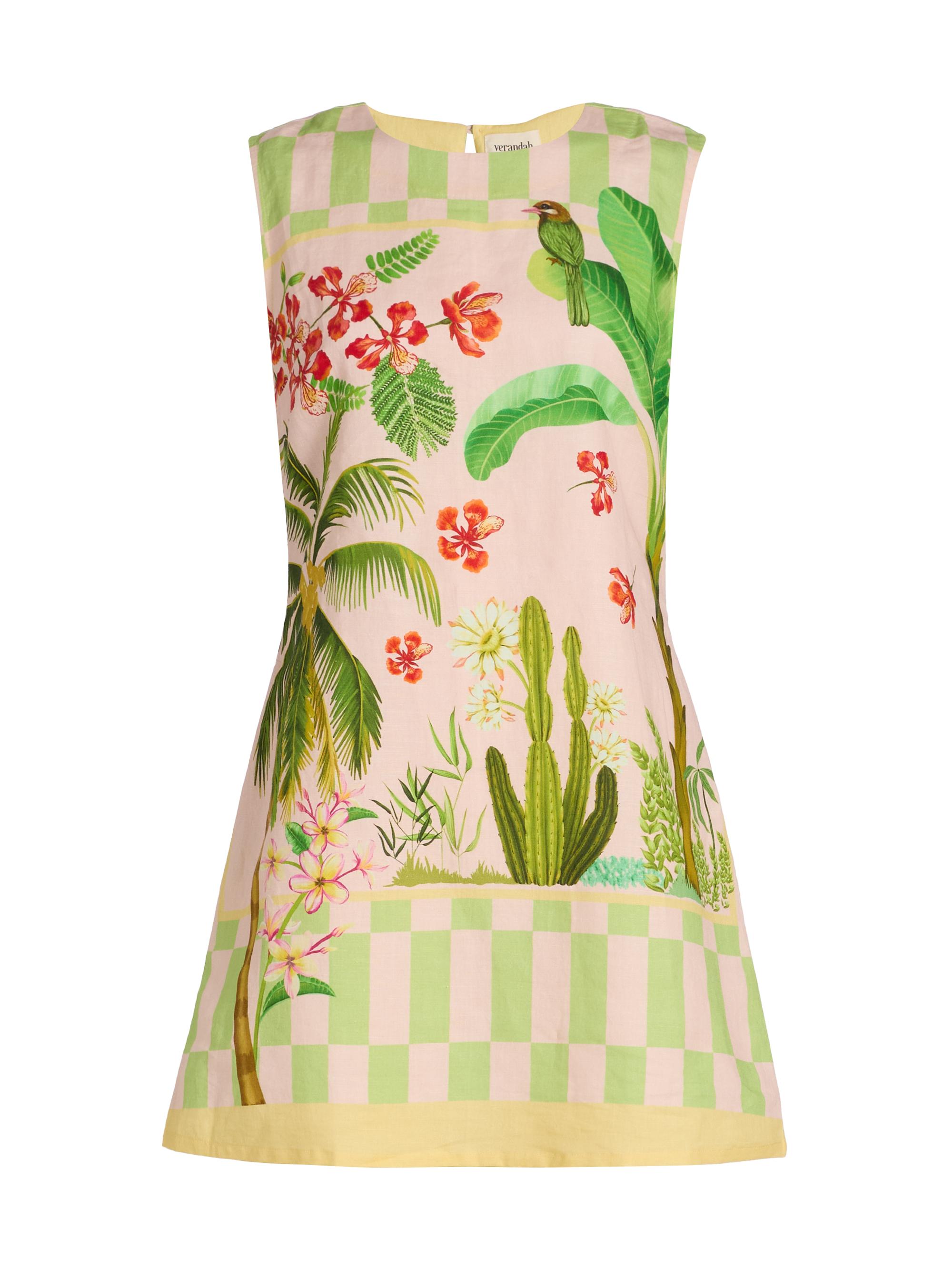 Verandah Women's Ammama Linen-Cotton Shift Minidress - Blush Sage Green Checkered