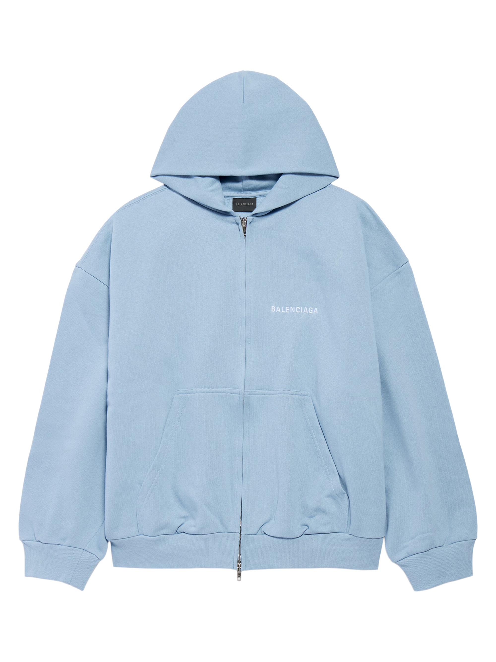 Balenciaga Men's Zip-Up Regular Fit Hoodie - Light Blue White