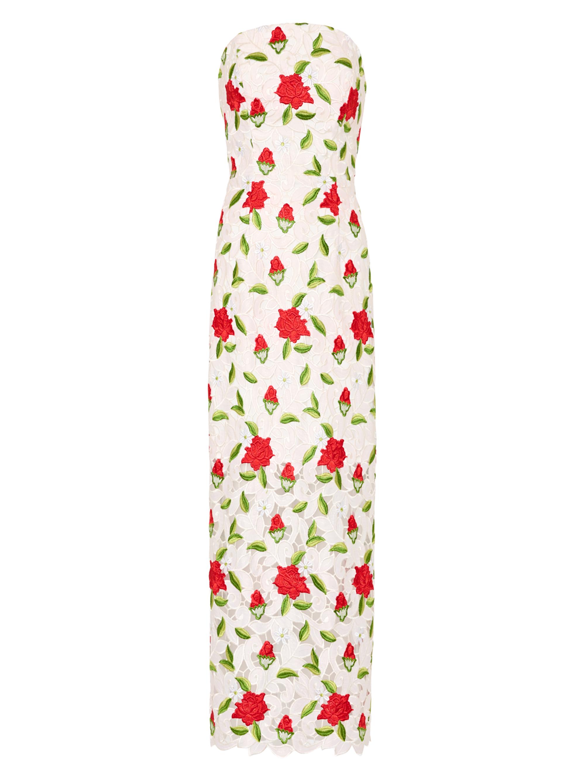 Milly Women's Kait Rose-Embroidered Lace Midi-Dress - White Red Green