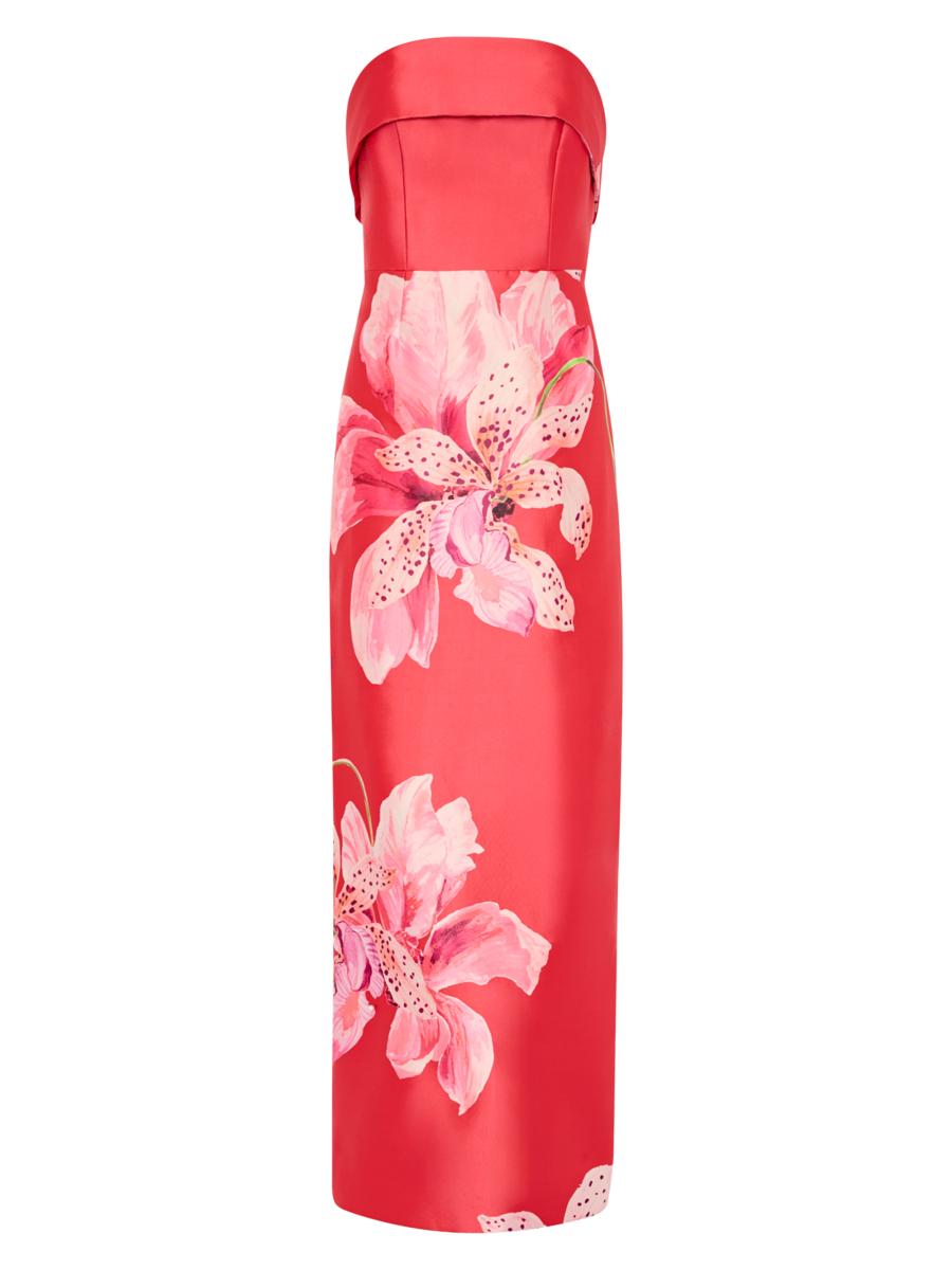 Milly Women's Ciara Printed Strapless Maxi Dress In Red
