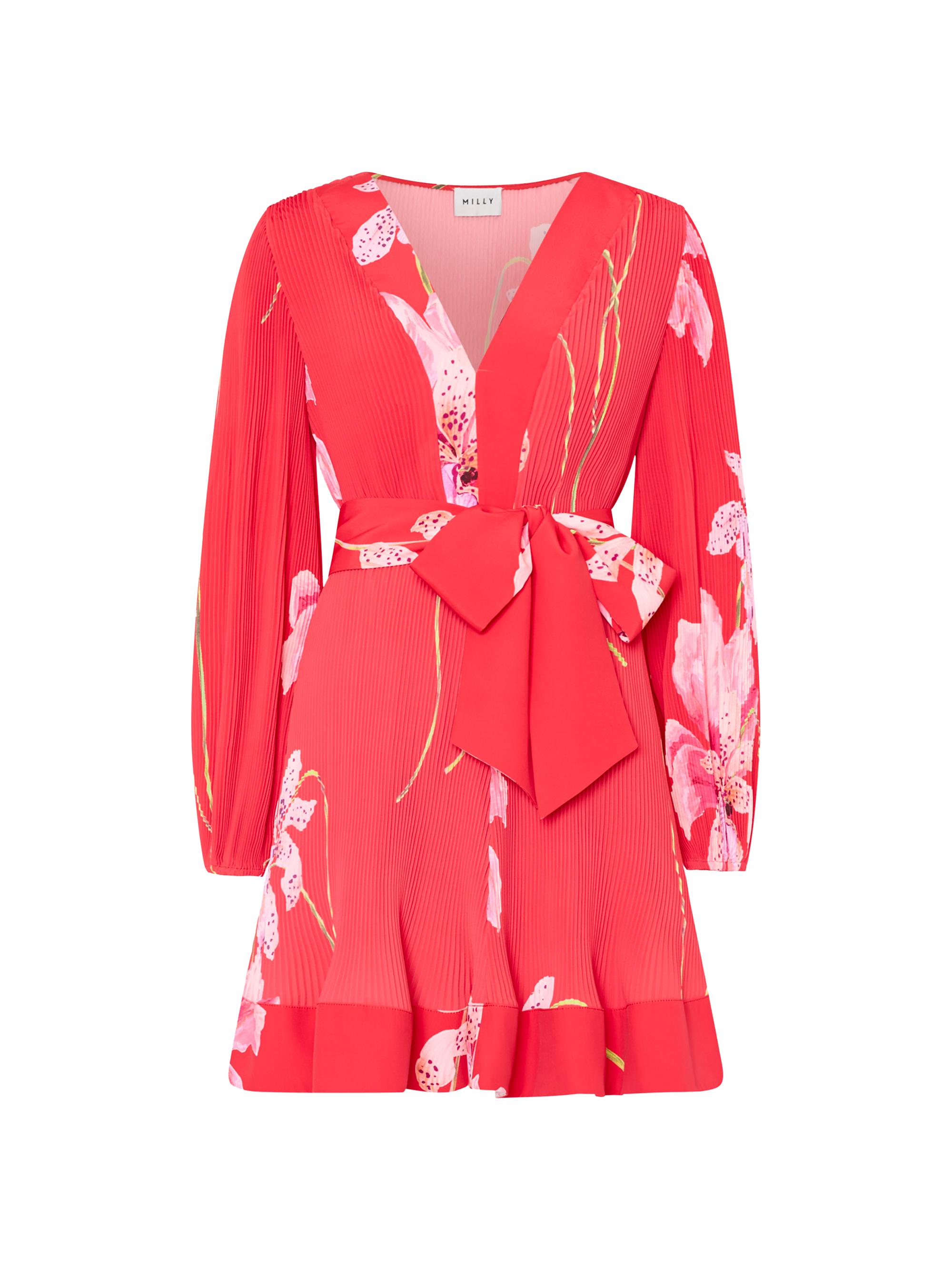 Milly Women's Liv Pleated Floral Minidress - Red Multi