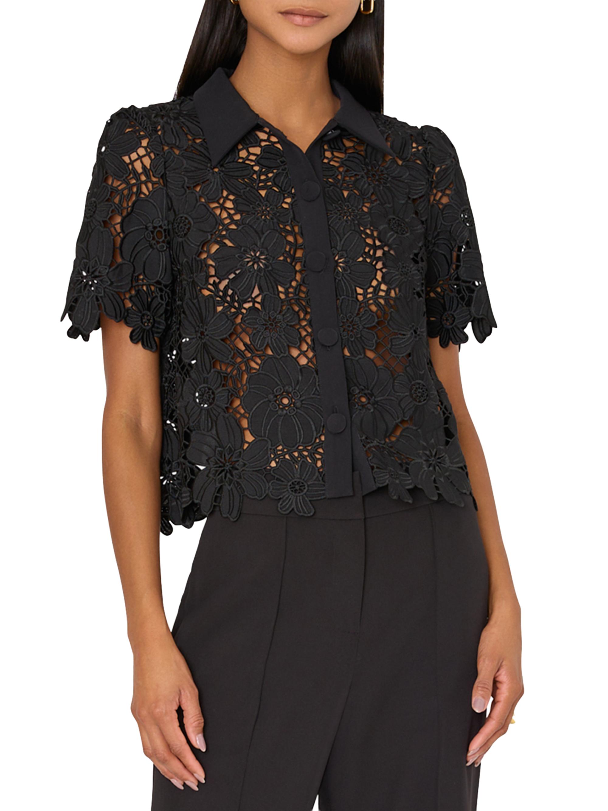 Milly Addison Roja Lace Short-Sleeve Top | Saks Fifth Avenue