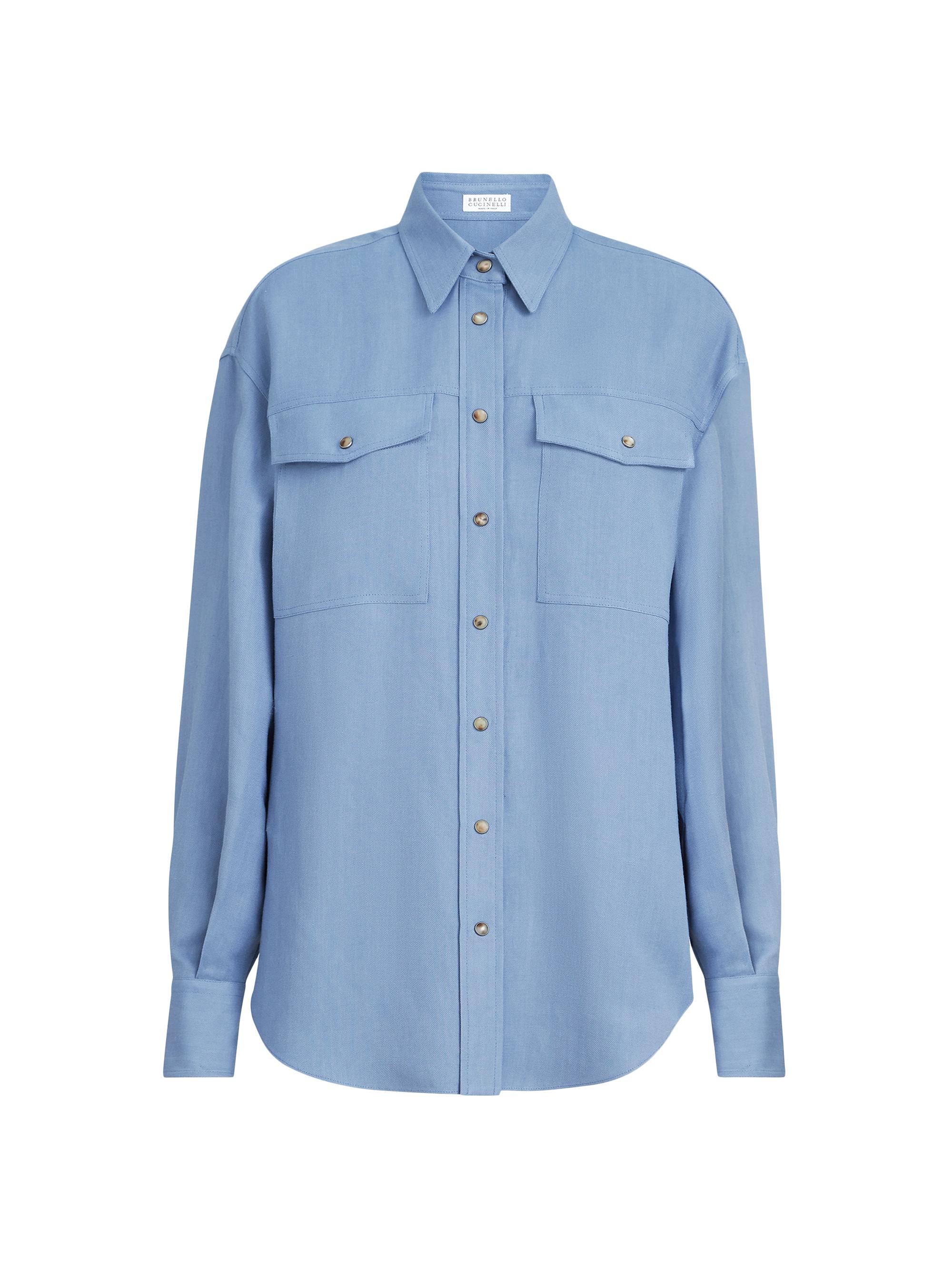 Brunello Cucinelli Women's Viscose and Linen Fluid Twill Shirt - Azure