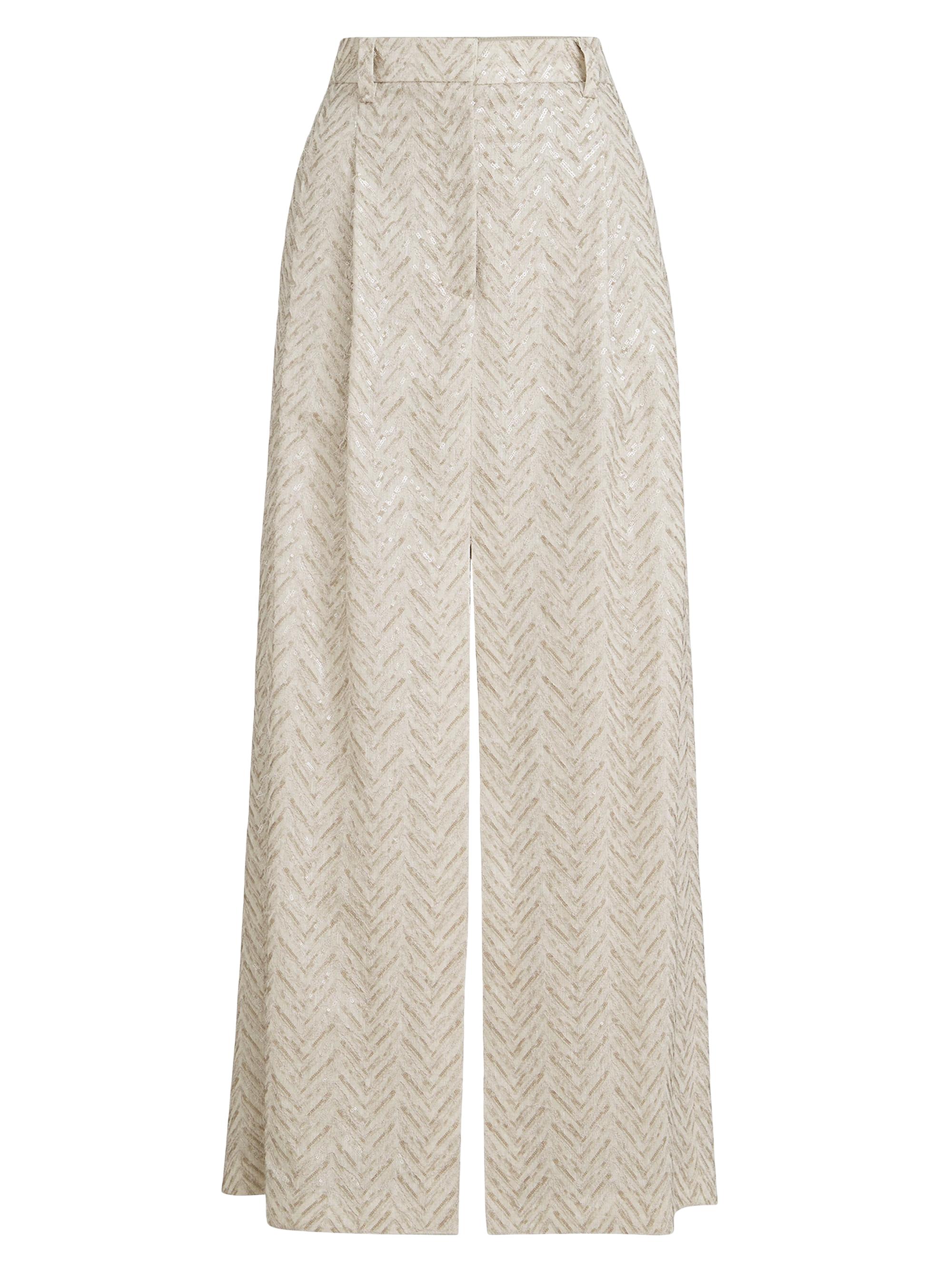 Brunello Cucinelli Women's Dazzling Maxi Chevron Embroidery Sartorial Skirt in Linen - Beige