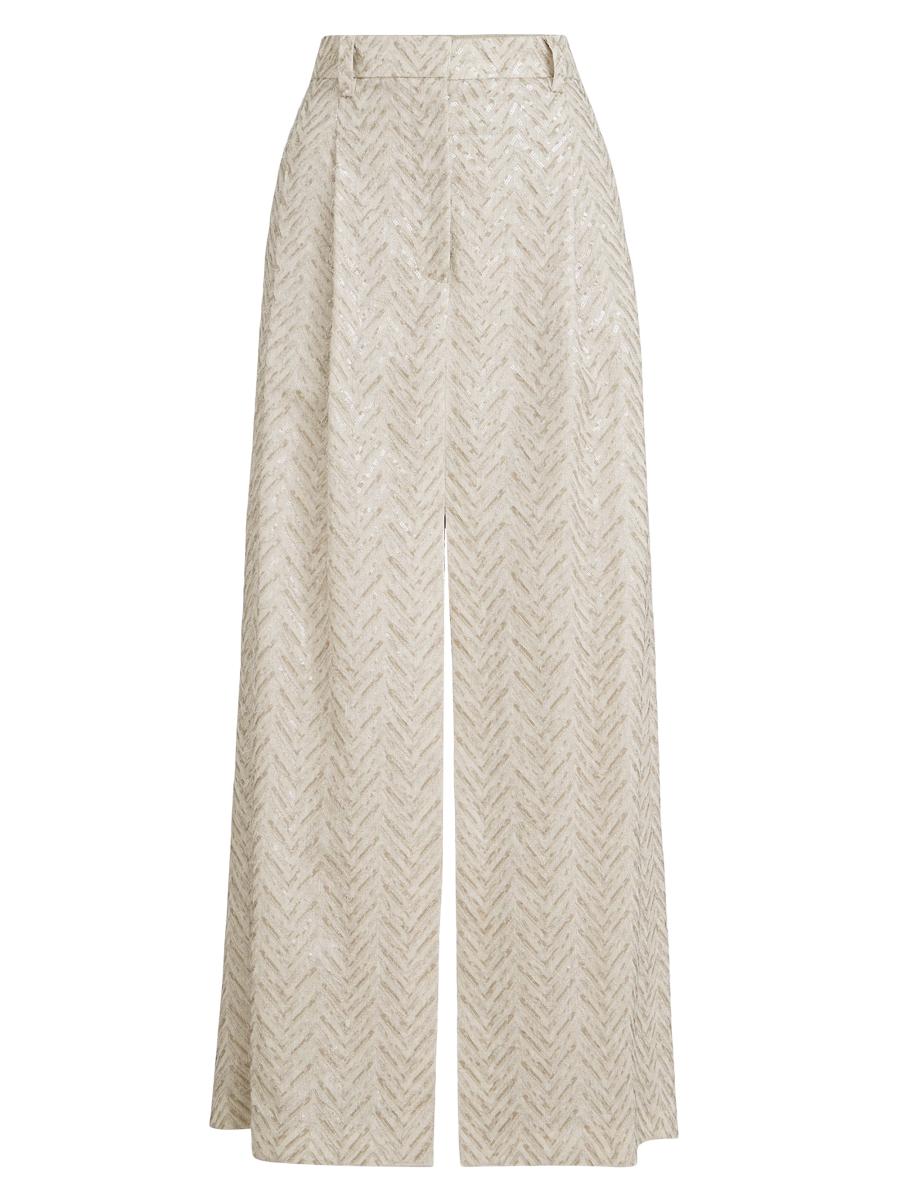 Brunello Cucinelli Women's Dazzling Maxi Chevron Embroidery Sartorial Skirt In Linen In Sand