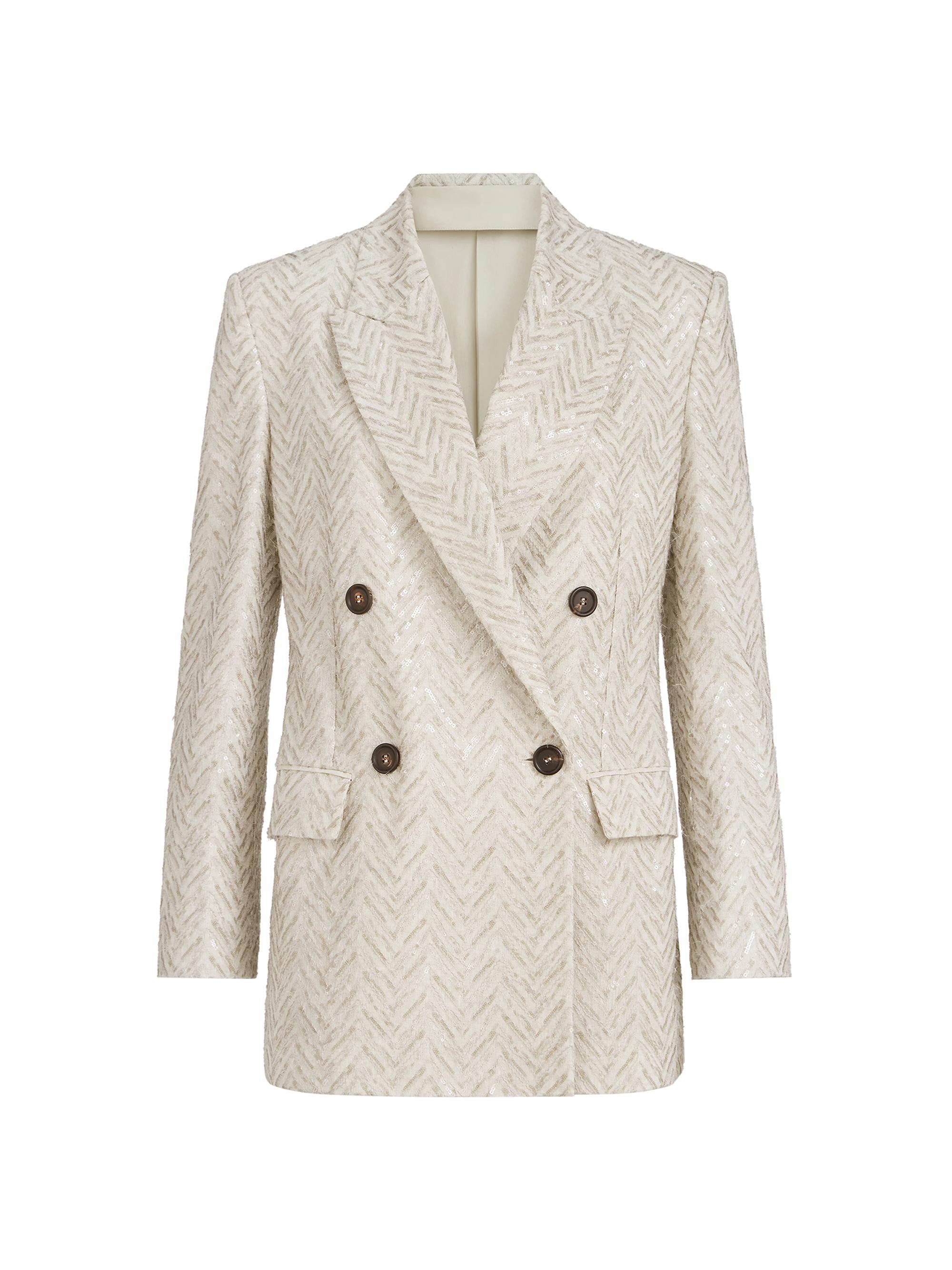 Brunello Cucinelli Women's Dazzling Maxi Chevron Embroidery Blazer in Linen - Beige