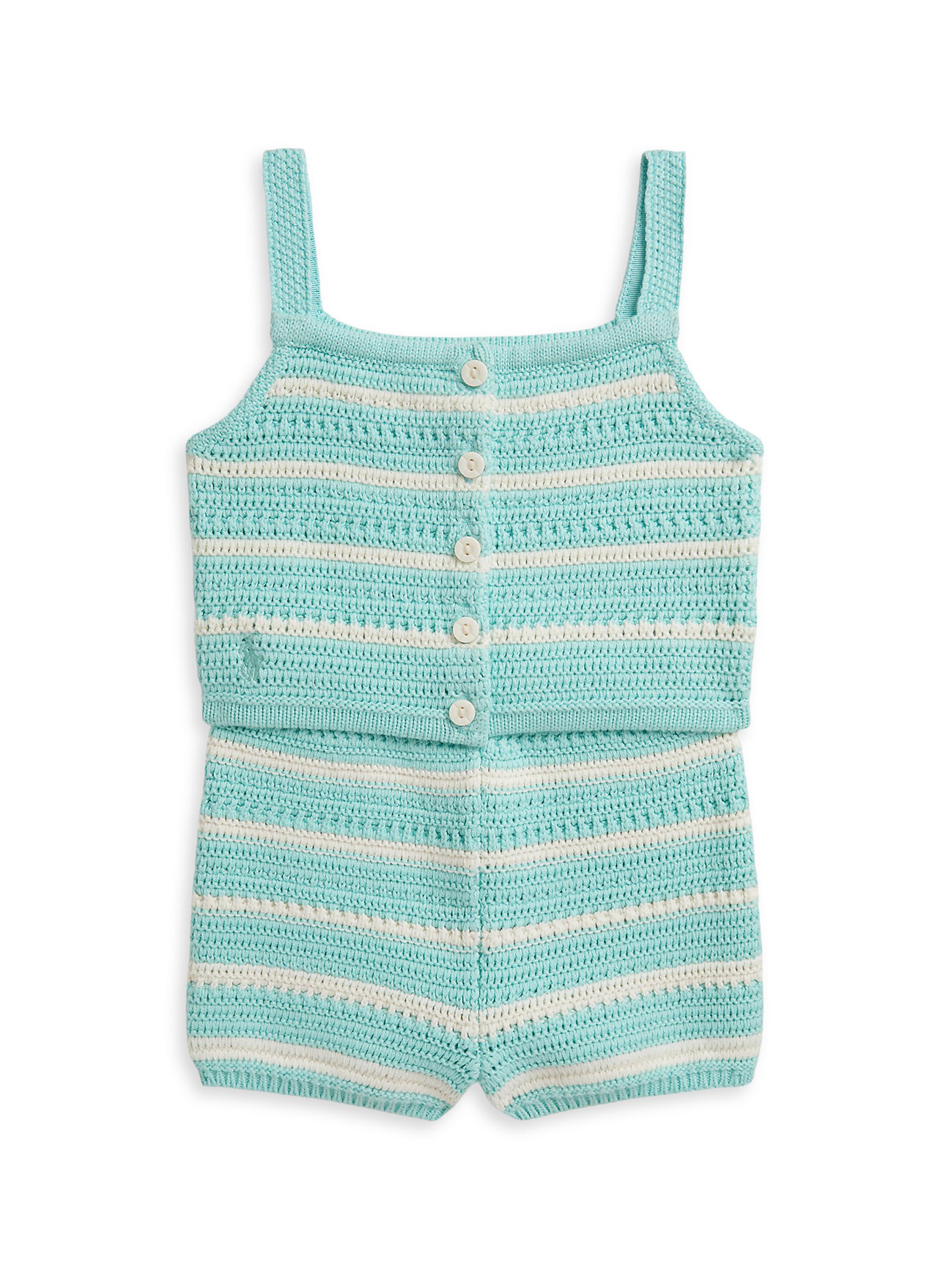 Polo Ralph Lauren Baby Girl's Striped Crochet Cotton Top & Shorts Set - Clubhouse Cream 9 Months