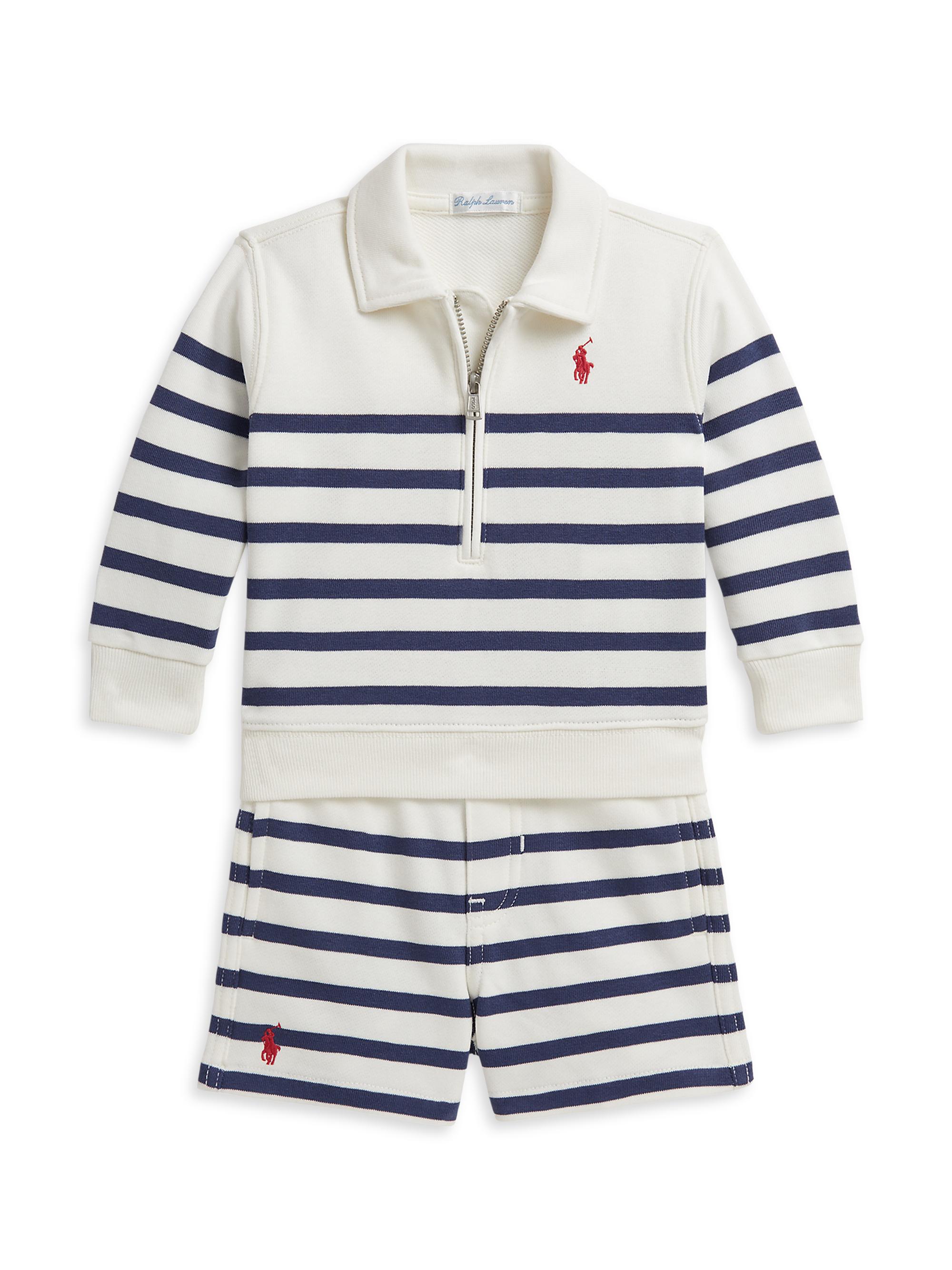 Polo Ralph Lauren Baby Boy's Striped French Terry Half-Zip Pullover & Shorts Set - Deckwash White 9 Months