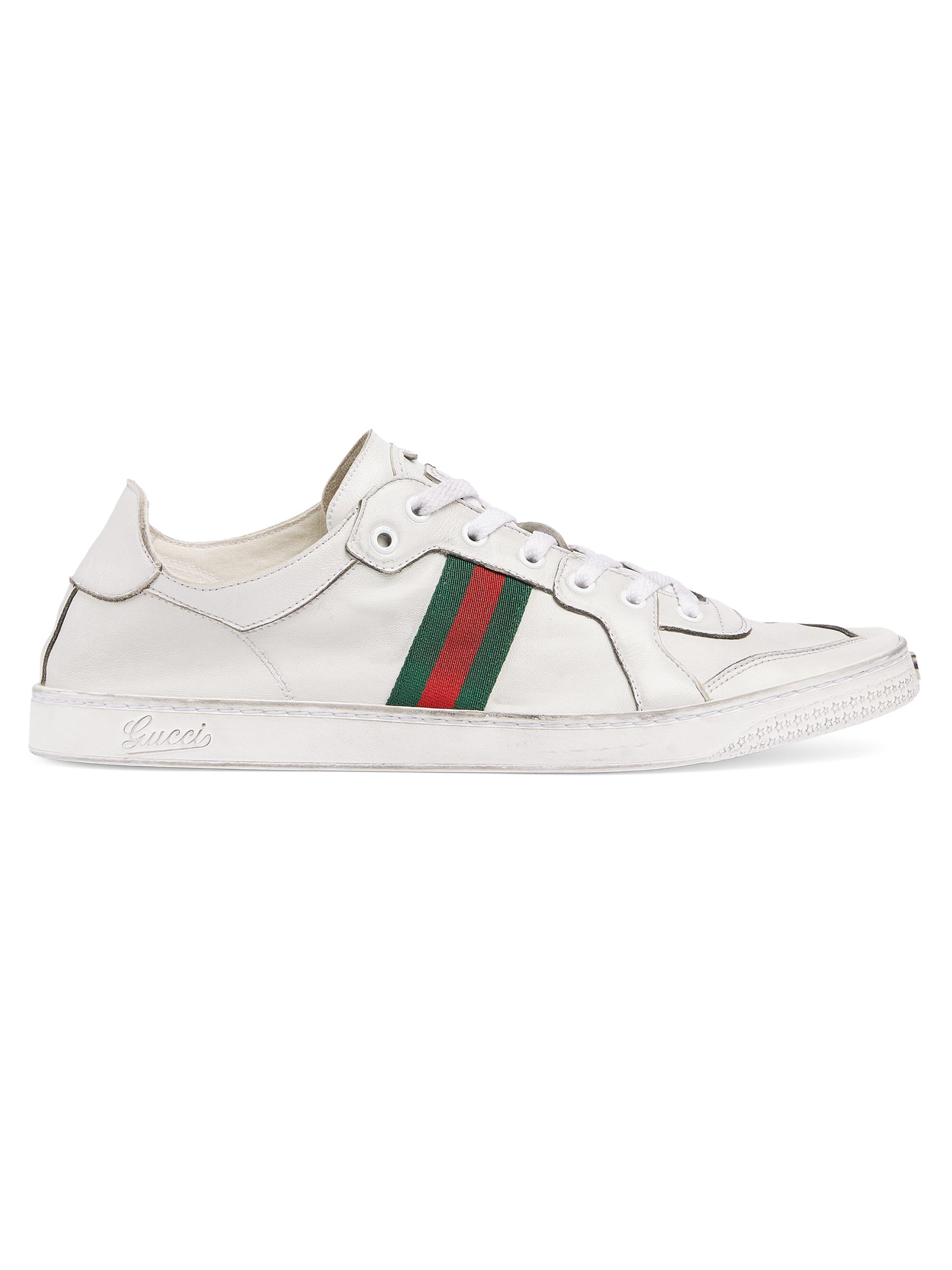 Gucci Men's Worn-Out-Effect Leather Low-Top Sneakers - White