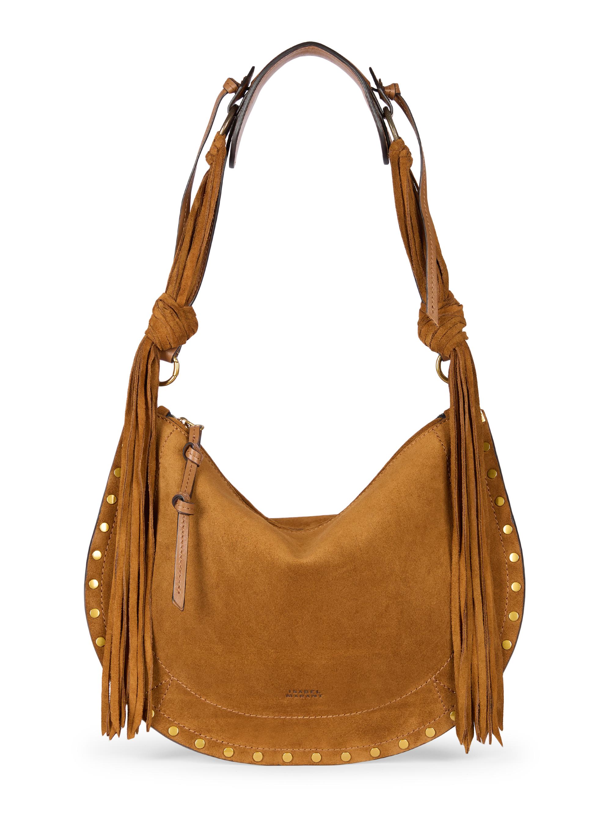 Isabel Marant Women's Oskan Fringed Studded Suede Shoulder Bag - Cognac