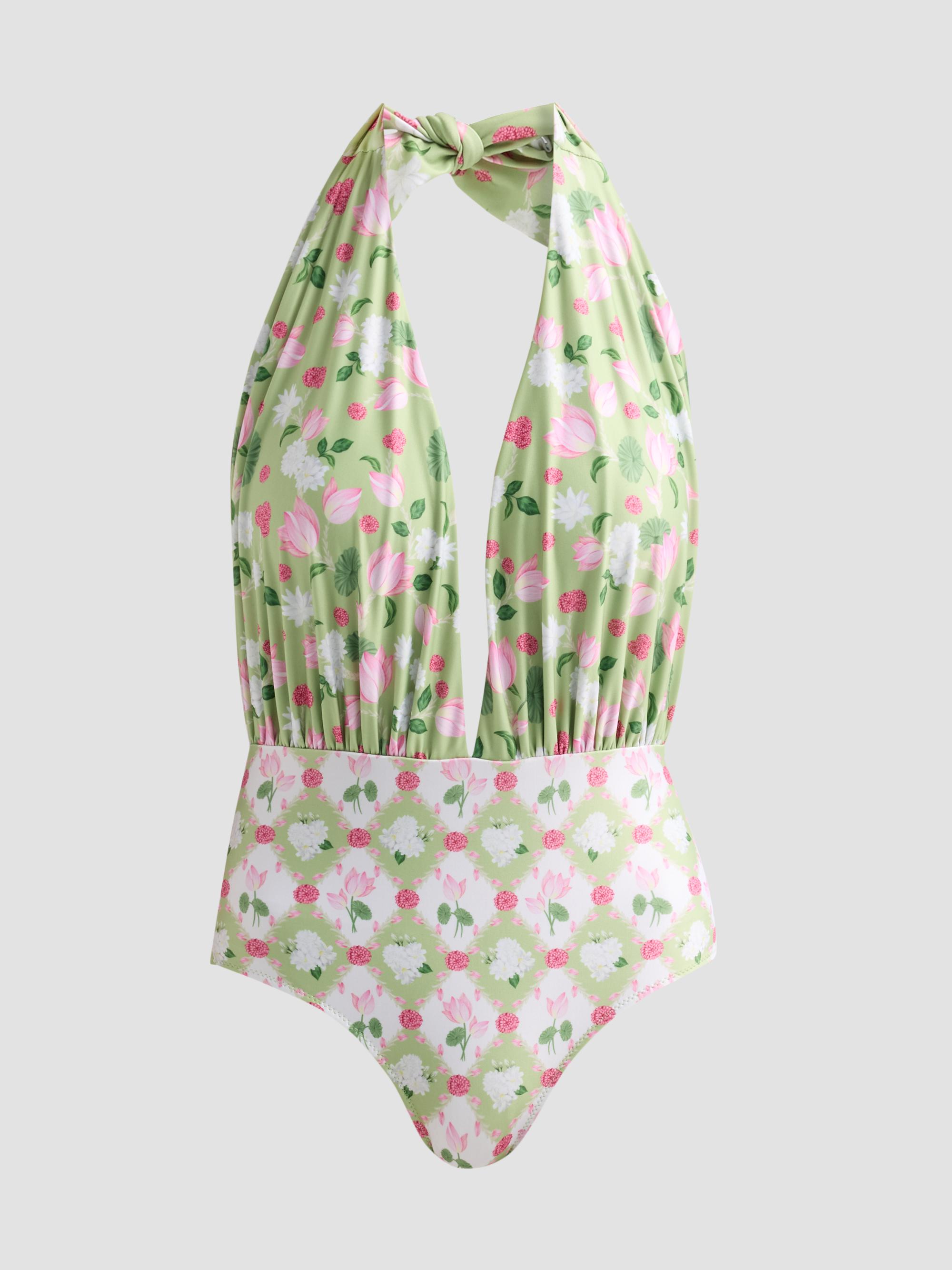 Verandah Women's Ammama Floral Halter One-Piece Swimsuit - Sage Green | Thumbnail 5