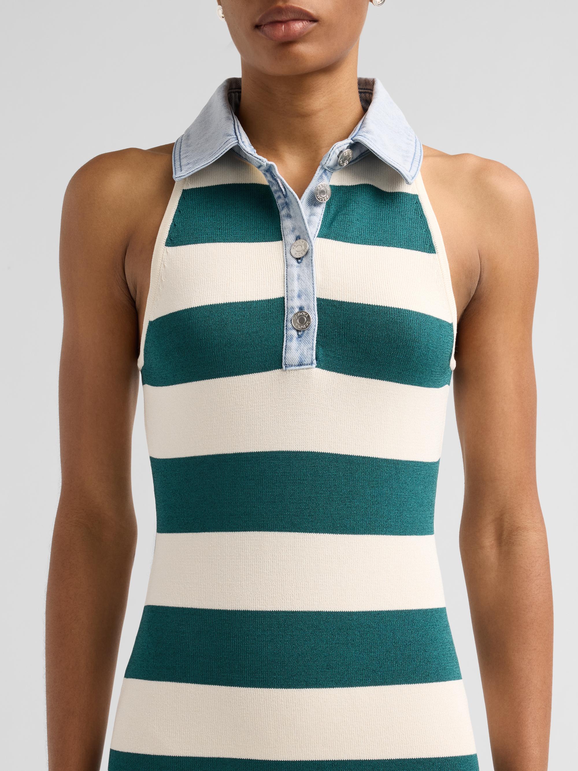 SEROYA Women's Jones Striped Sleeveless Polo Mini Dress - Ivy Green Stripe | Thumbnail 5