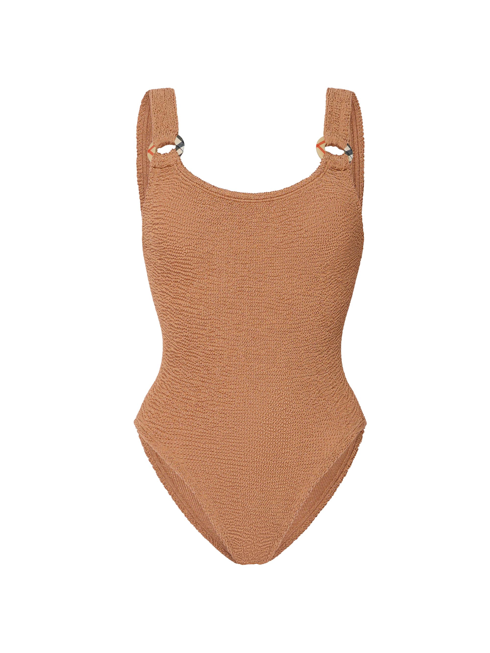 Burberry Women's  x Hunza G Domino Check Ring One-Piece Swimsuit - Metallic Cocoa