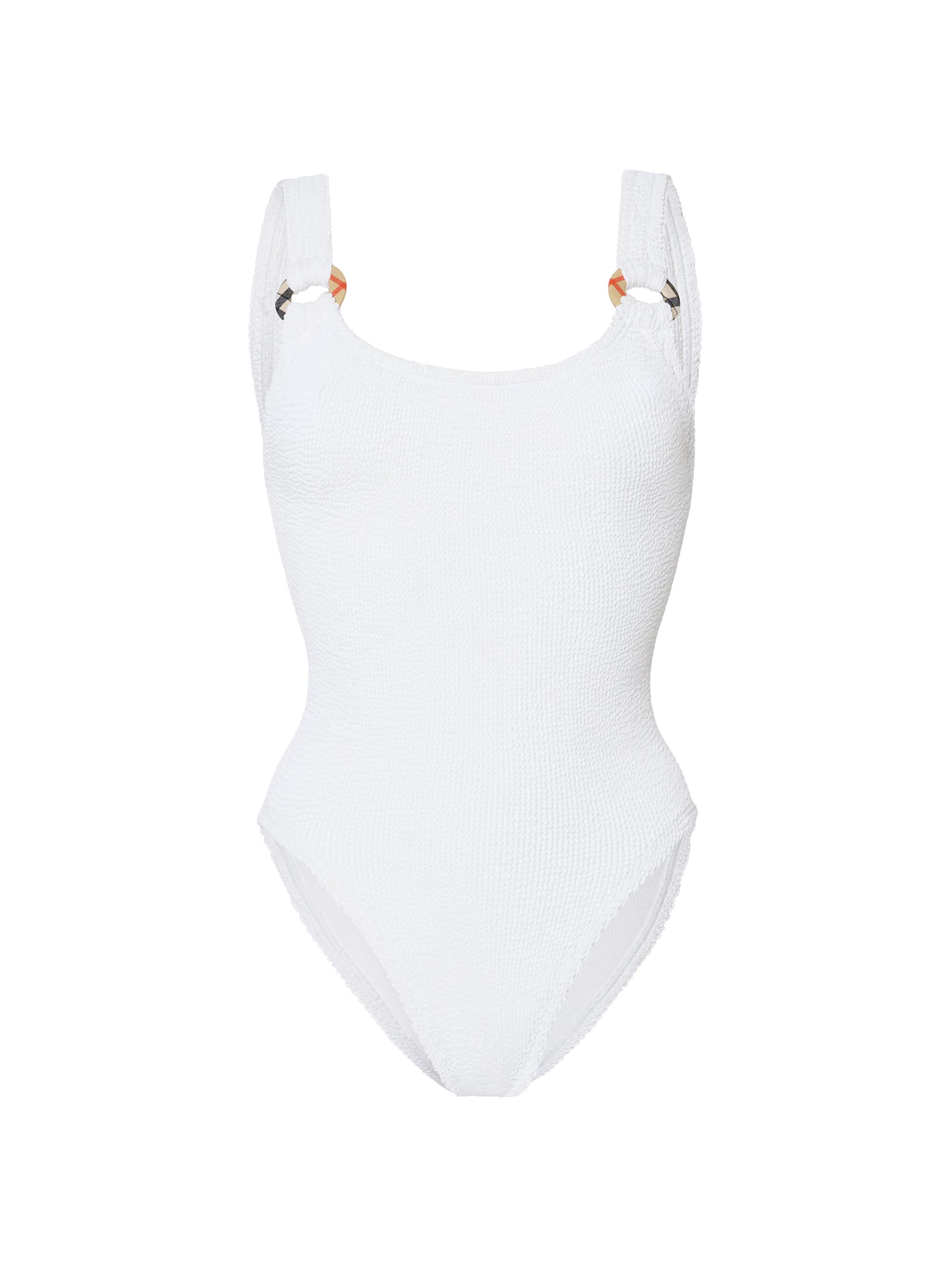 Burberry Women's  x Hunza G Domino Check O-Ring One-Piece Swimsuit - White