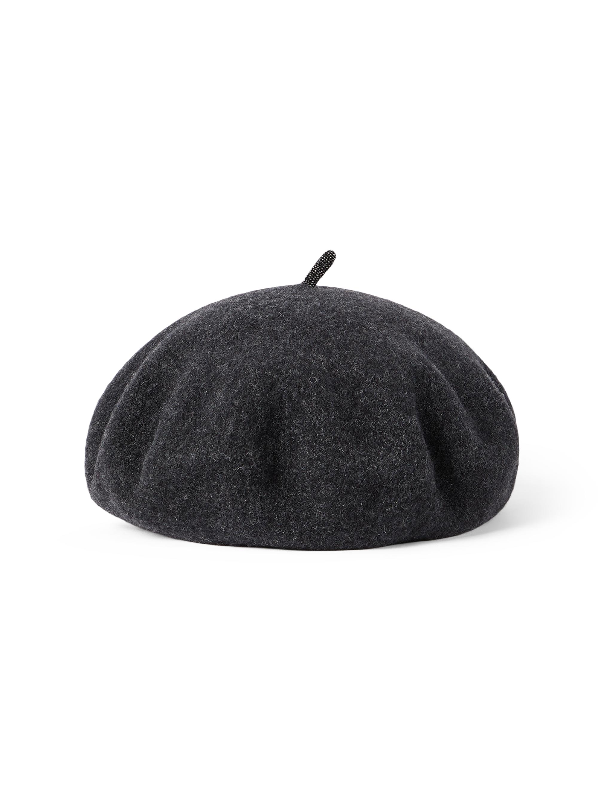 Brunello Cucinelli Women's Wool Beret with Precious Detail - Anthracite | Thumbnail 4
