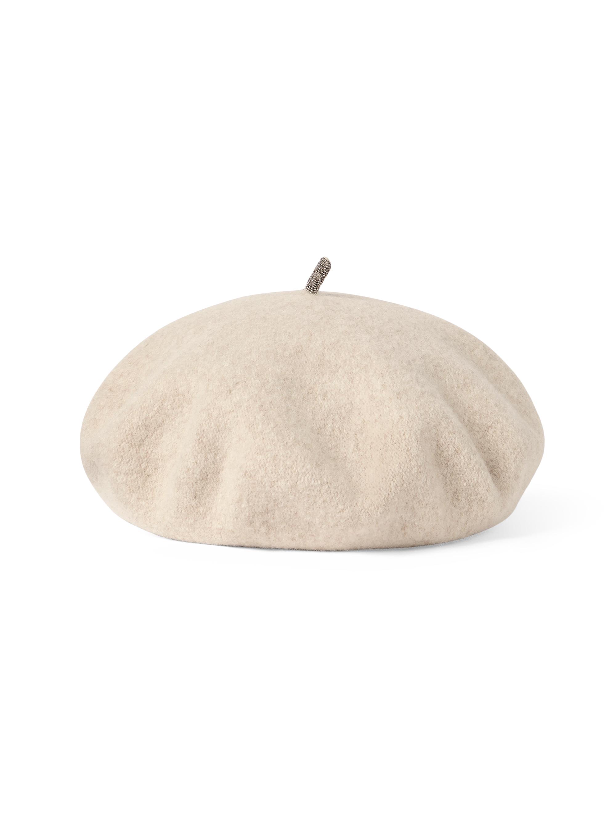 Brunello Cucinelli Women's Wool Beret with Precious Detail - Buff