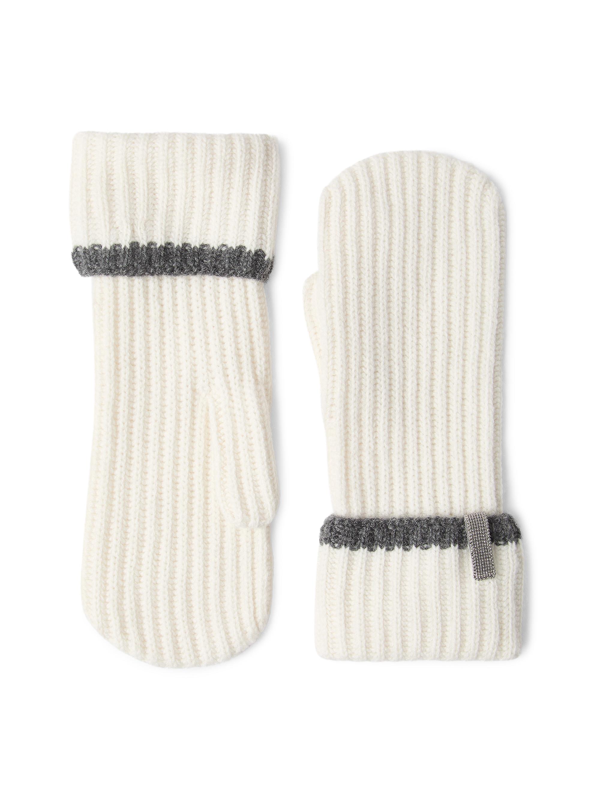 Brunello Cucinelli Women's Cashmere English Rib Knit Mittens with Monili - Panama