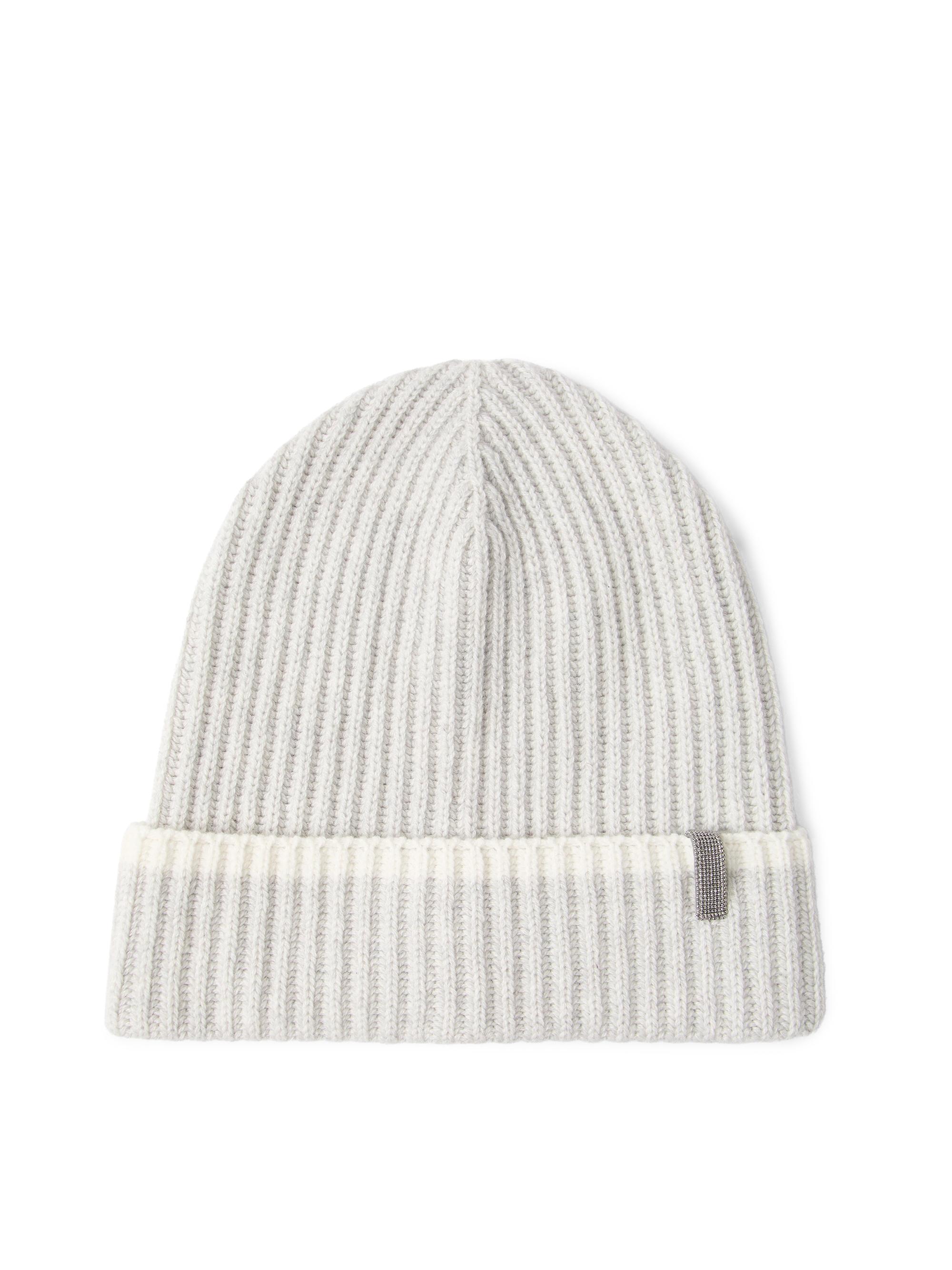 Brunello Cucinelli Women's Cashmere English Rib Knit Beanie with Monili - Light Grey | Thumbnail 4