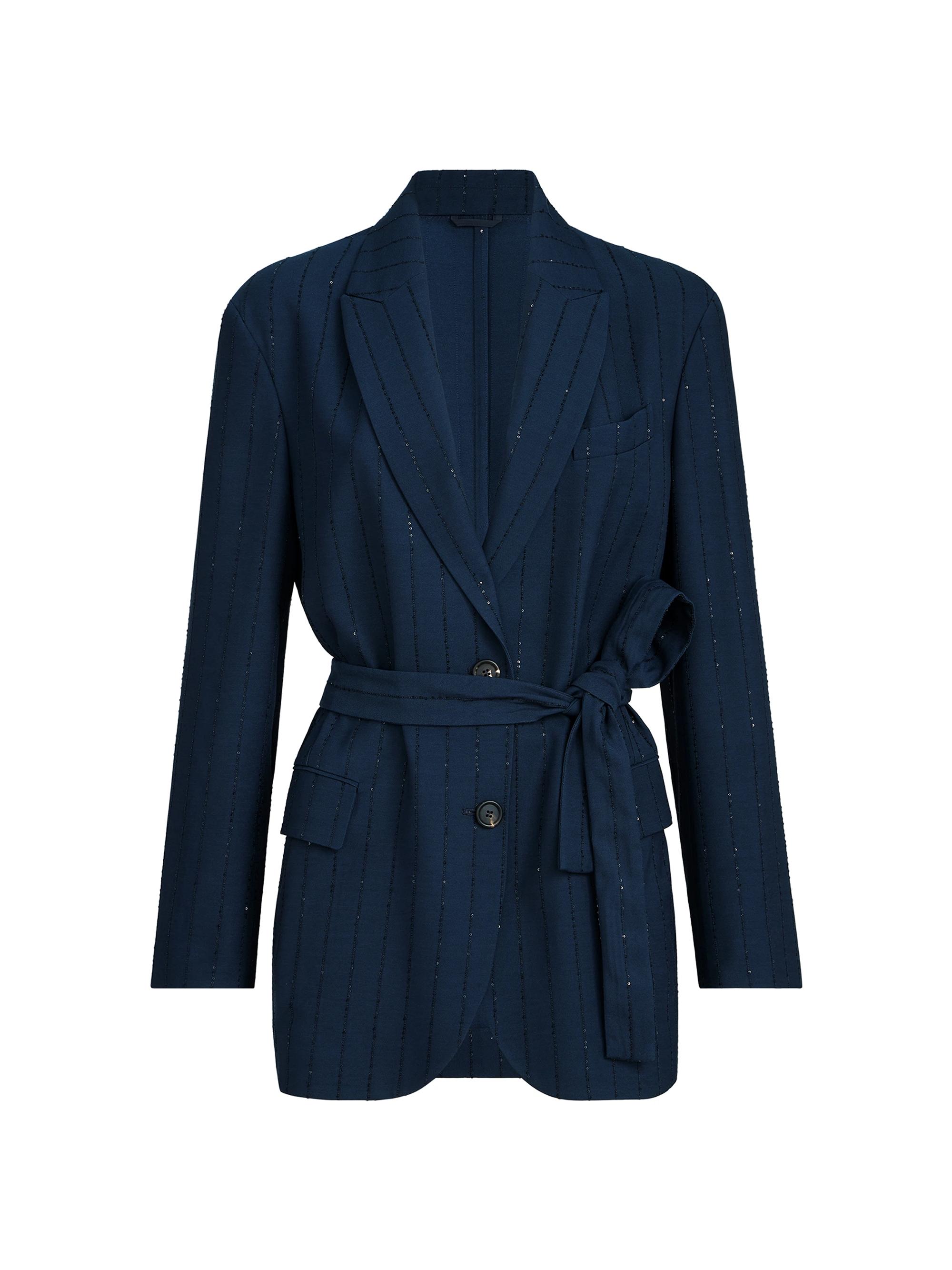 Brunello Cucinelli Women's Dazzling Chalk Stripe Blazer with Monili - Blue