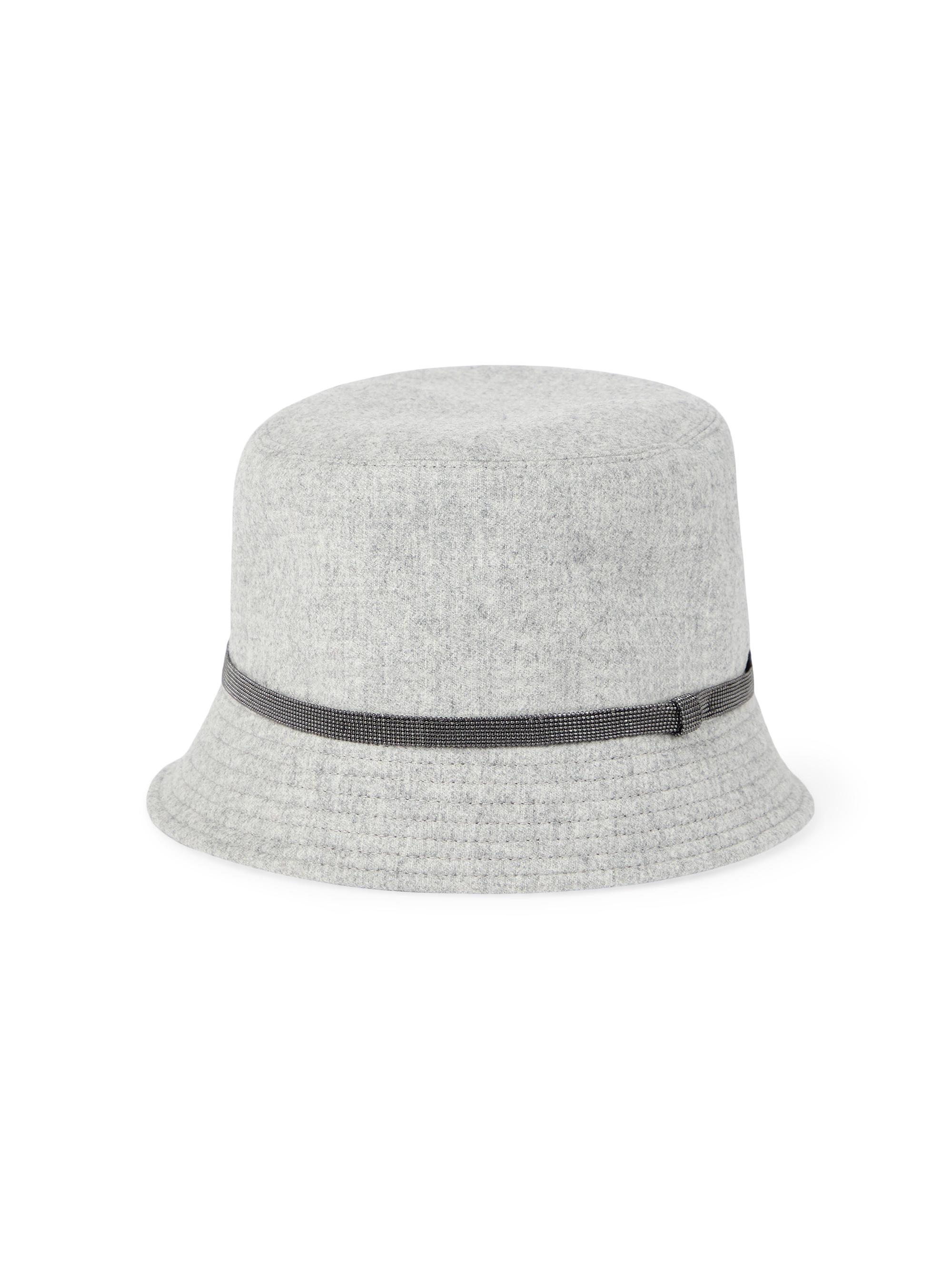 Brunello Cucinelli Women's Virgin Wool and Cashmere Flannel Bucket Hat with Shiny Band - Light Grey