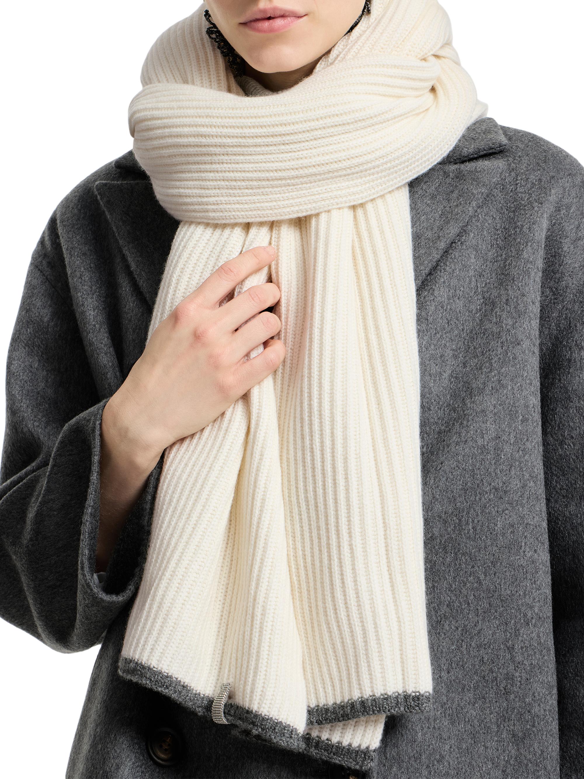 Brunello Cucinelli Women's Cashmere English Rib Knit Scarf with Monili - Panama