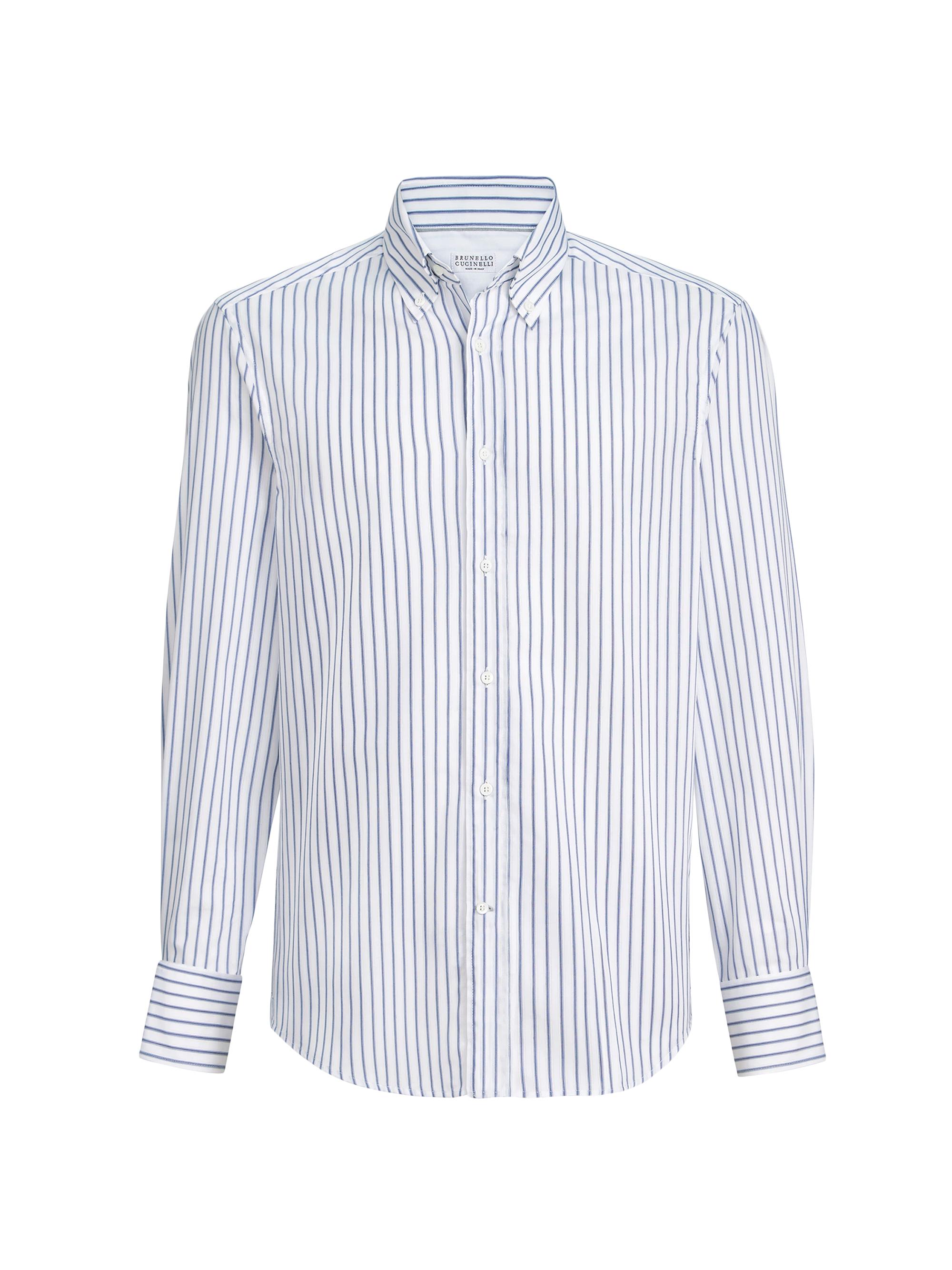 Brunello Cucinelli Men's Multistripe Twill Slim Fit Shirt with Button Down Collar - Multicolored