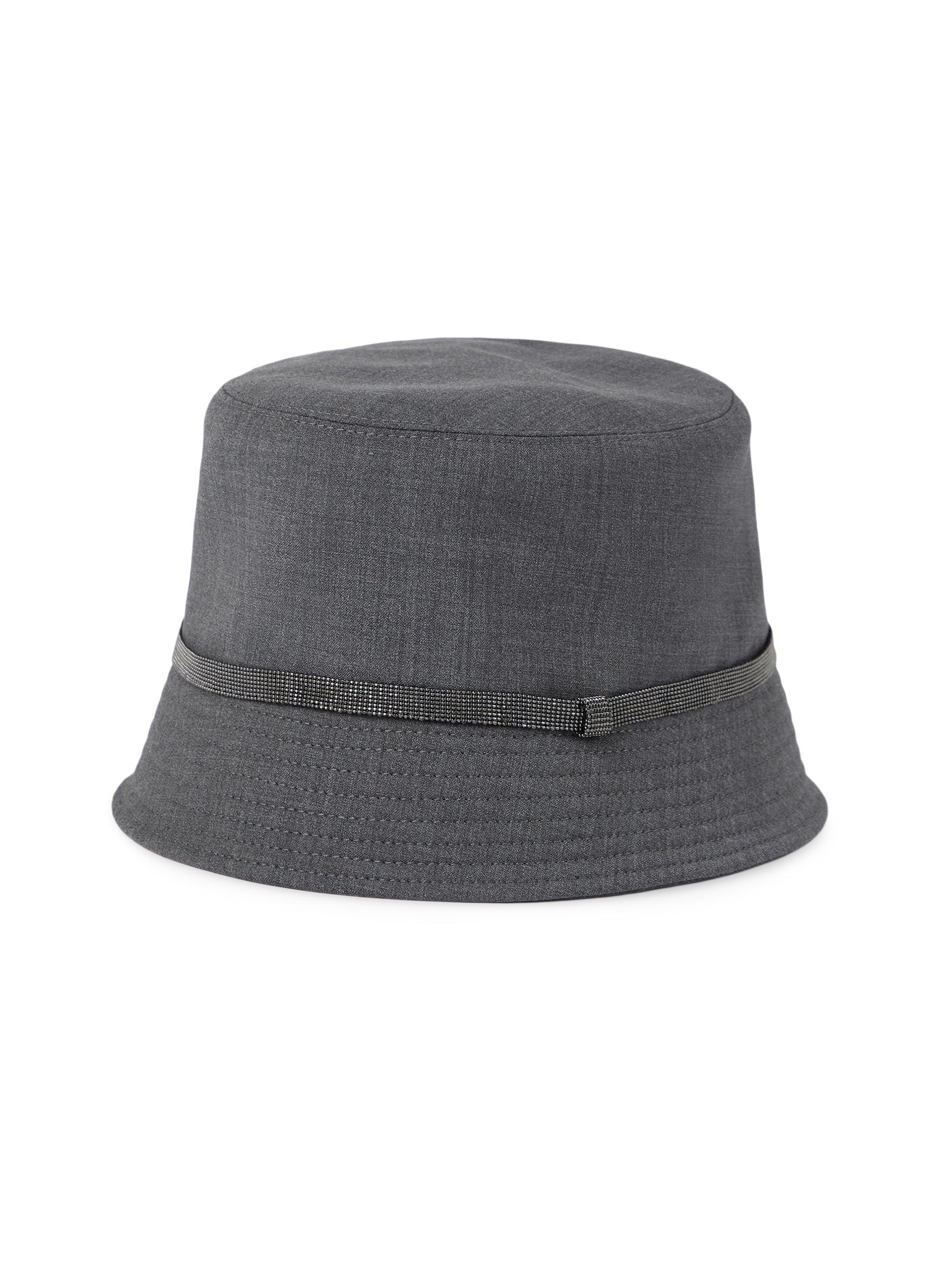 Brunello Cucinelli Women's Tropical Luxury Wool Bucket Hat with Shiny Band - Dark Grey